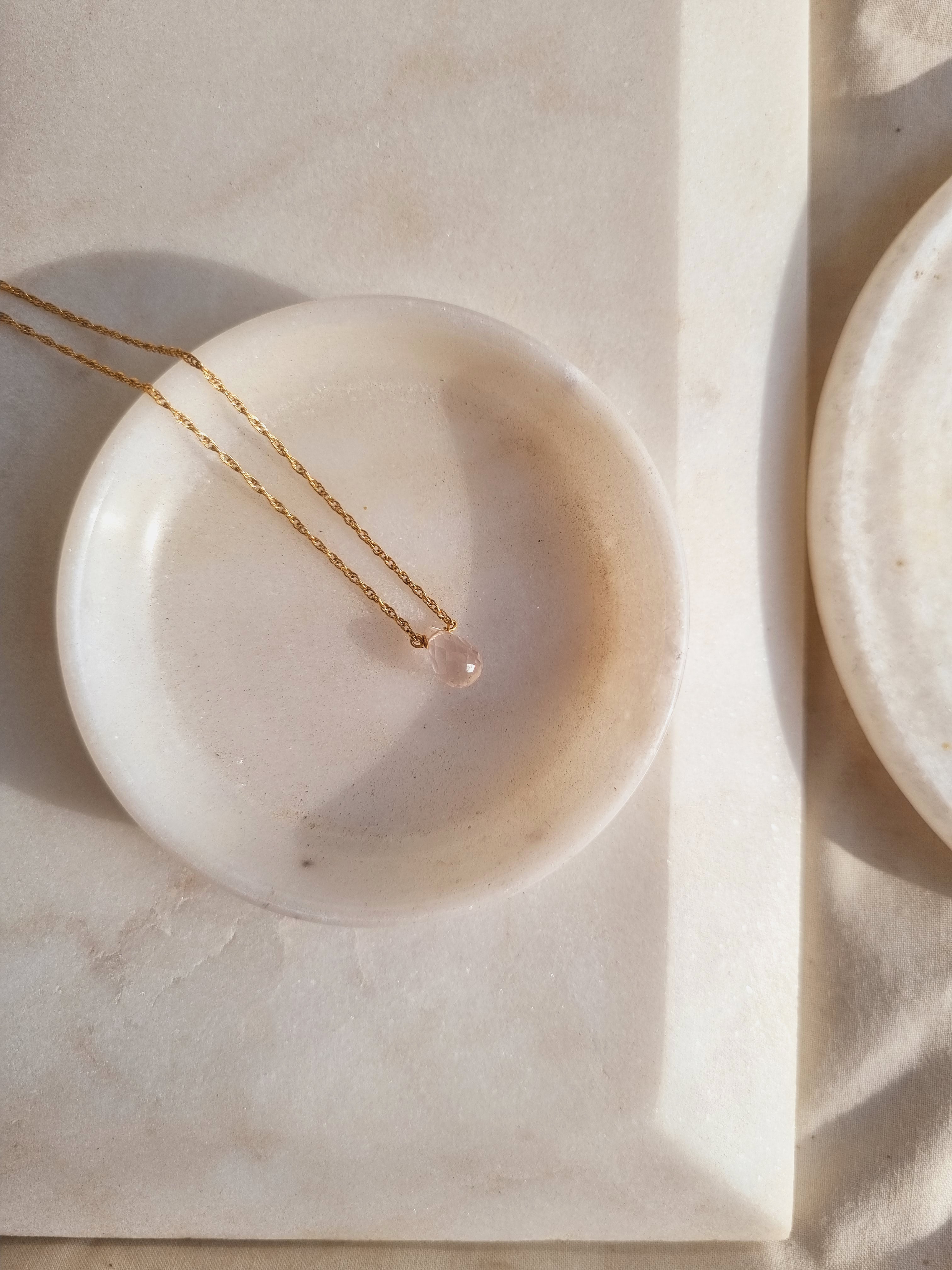 visno - Rose Quartz Tear shaped Drop Pendant