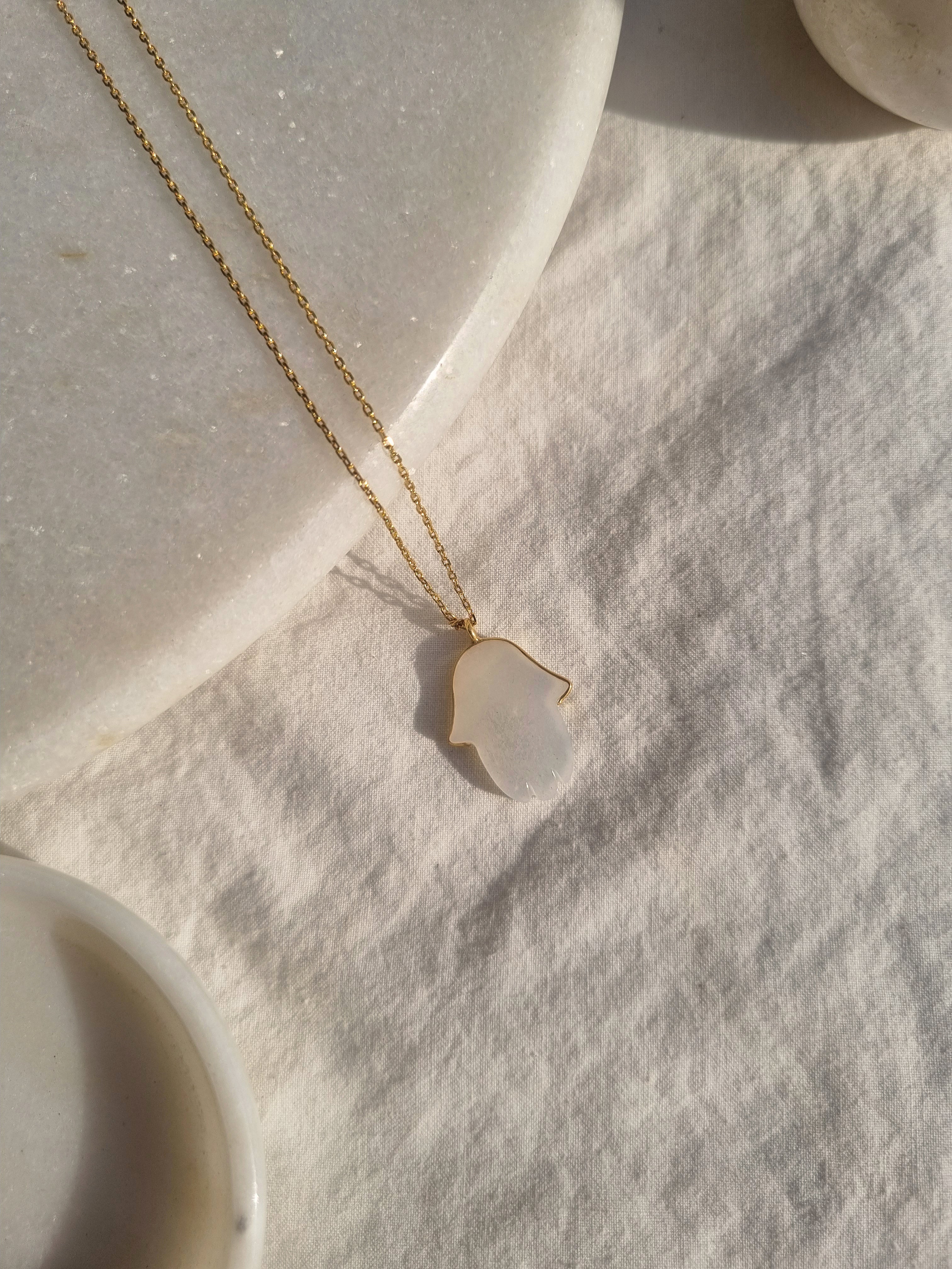 hamsa - White Moonstone Pendant