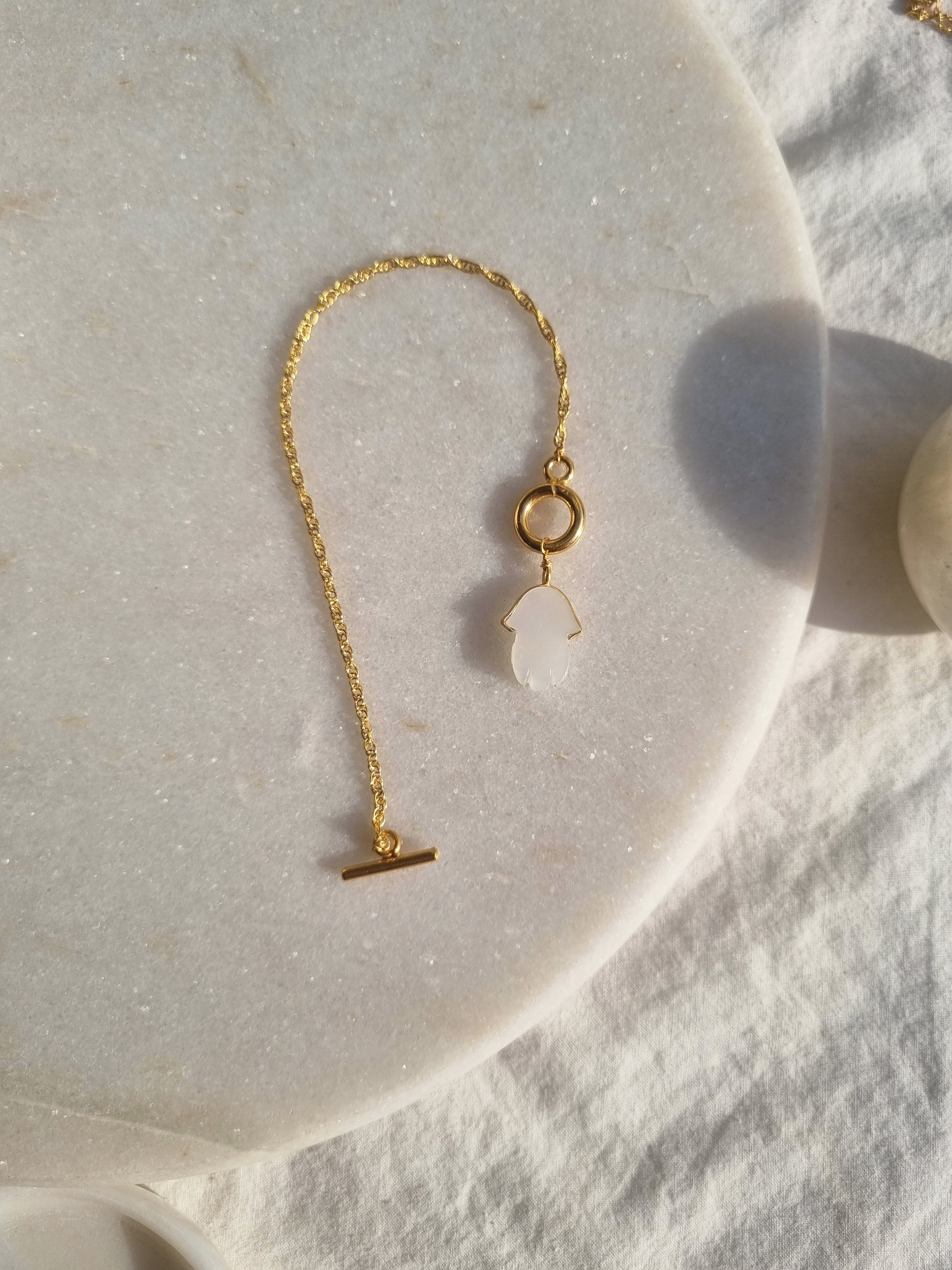 hamsa- White Moonstone Toggle Bracelet