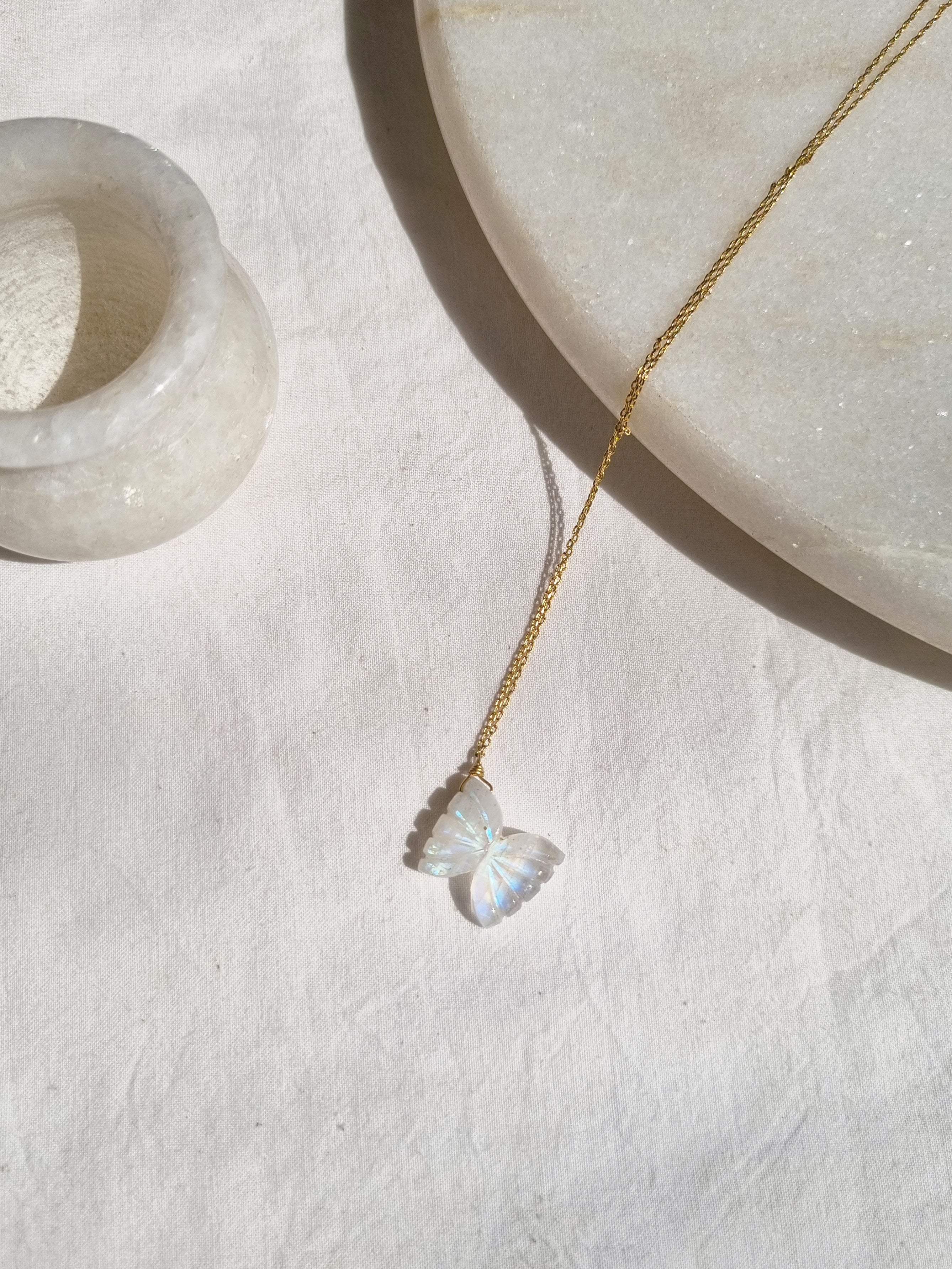 avah - Rainbow Moonstone Butterfly Pendant