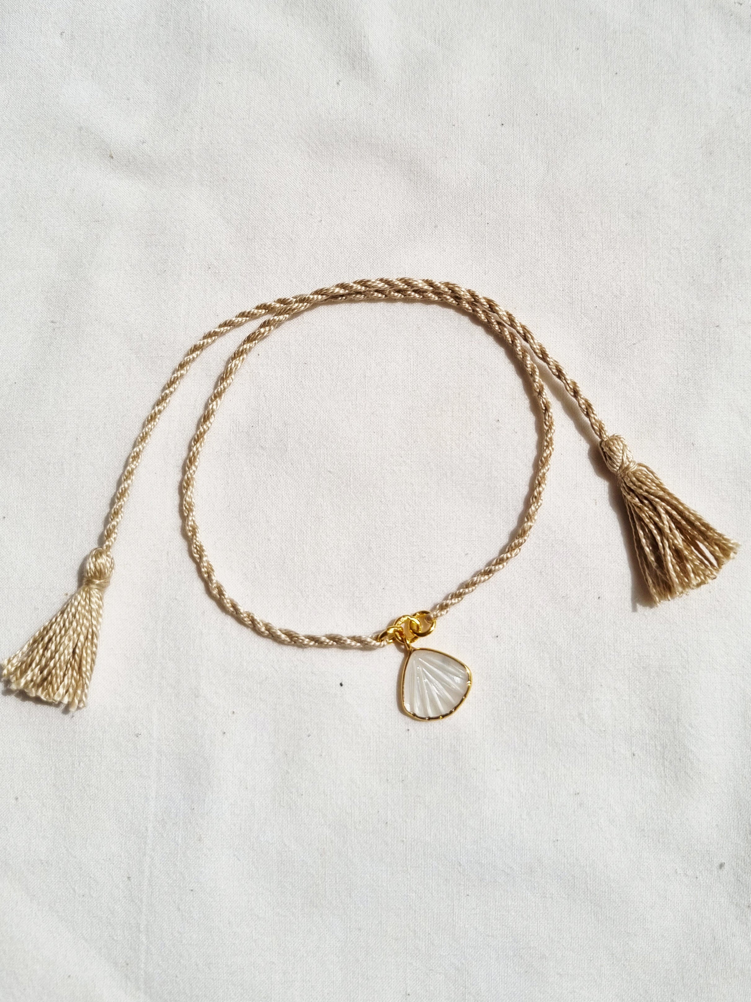 sankha- White Moonstone Shell Charm Rakhi