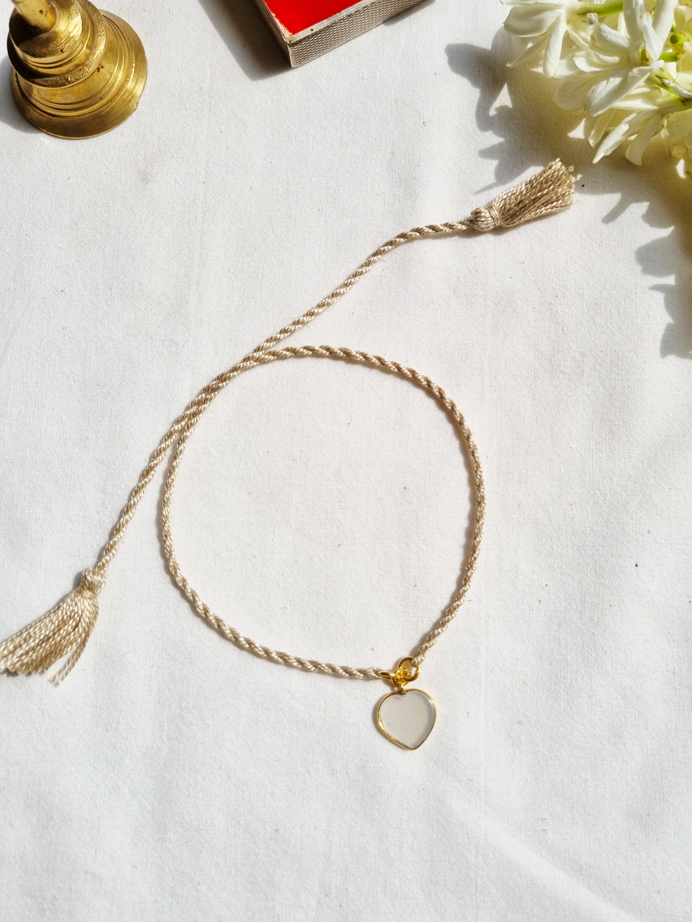 hart - White Moonstone Heart Charm Rakhi