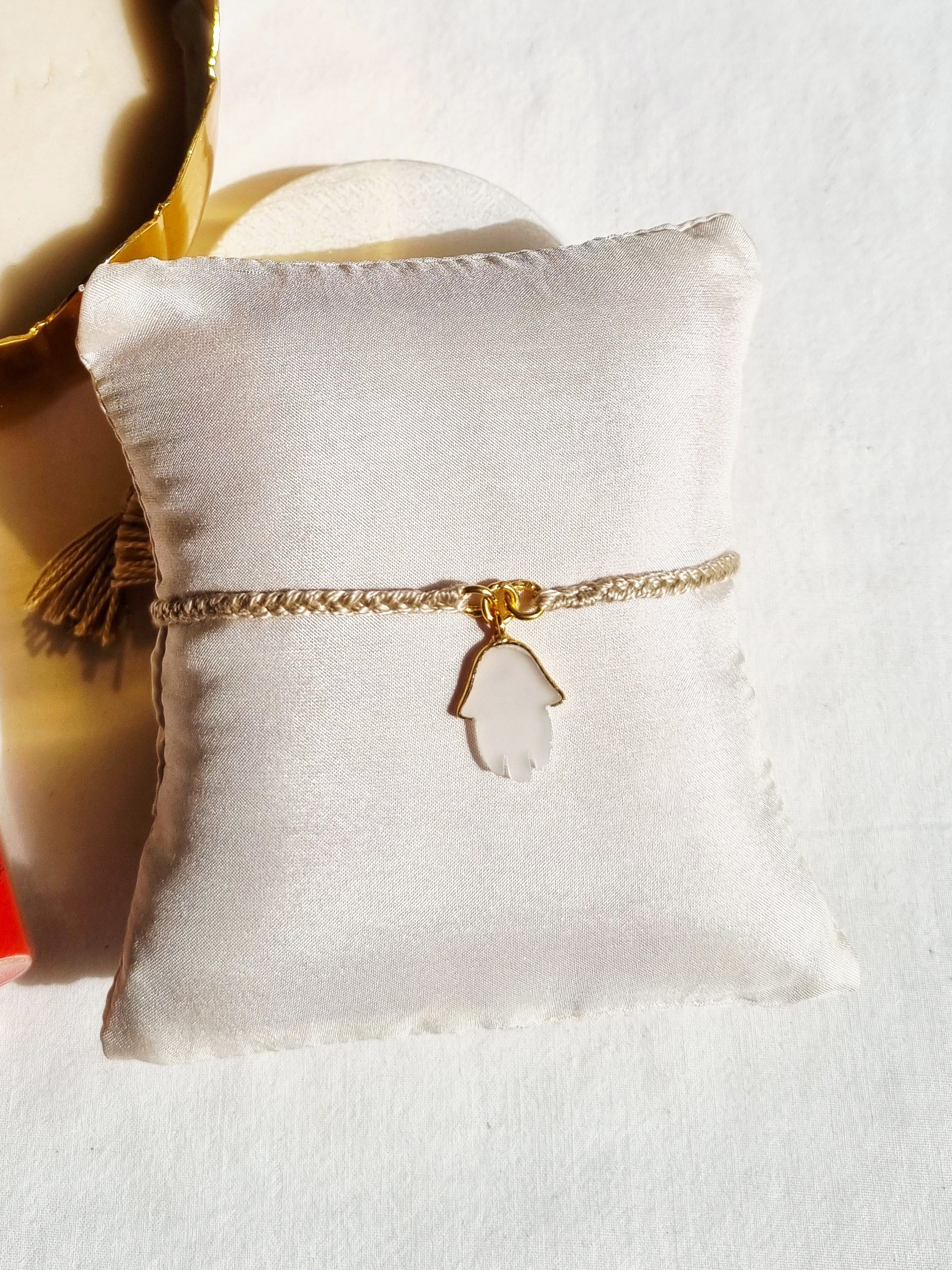 hamsa- White Moonstone Charm Rakhi