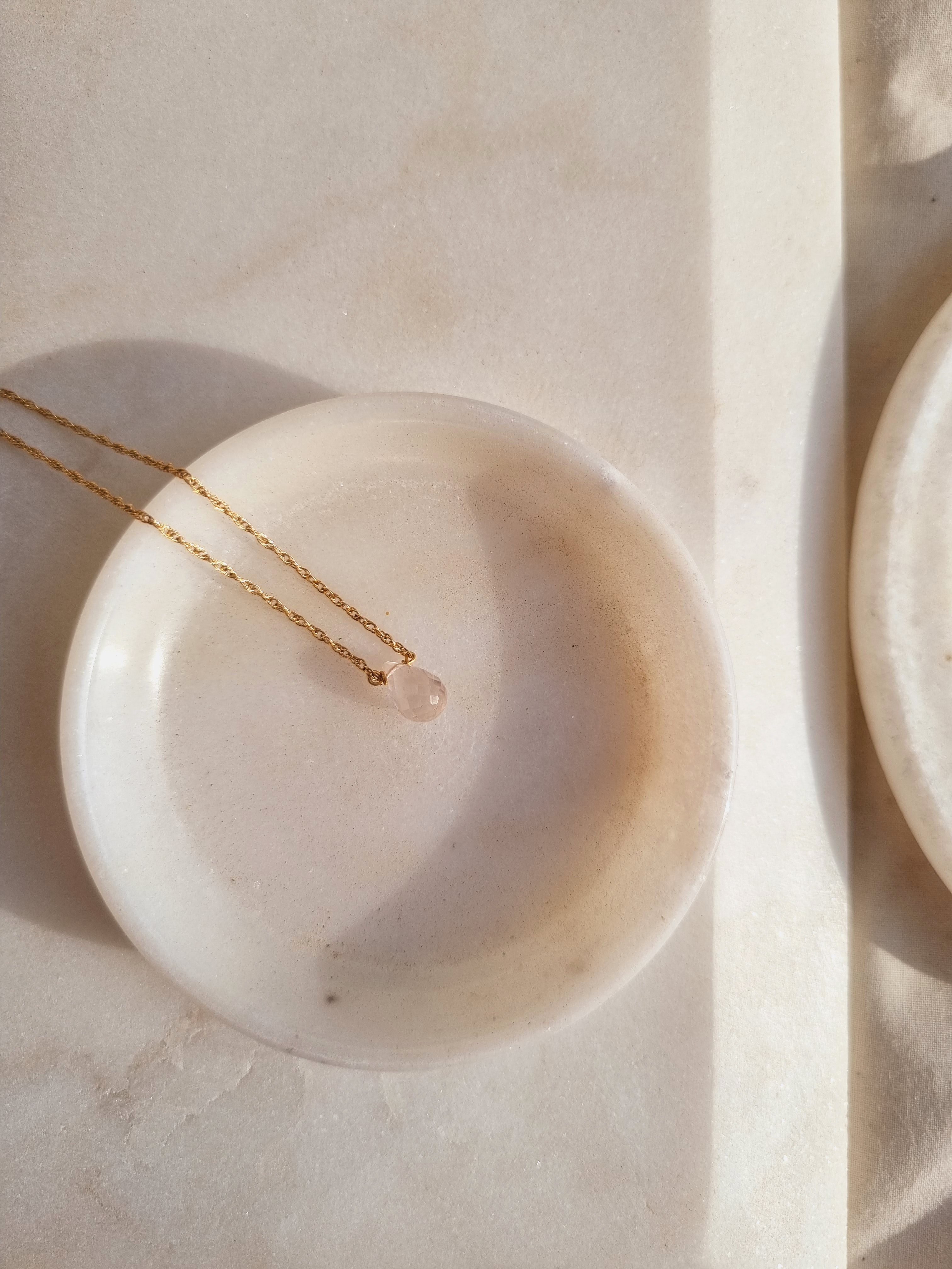 visno - Rose Quartz Tear shaped Drop Pendant