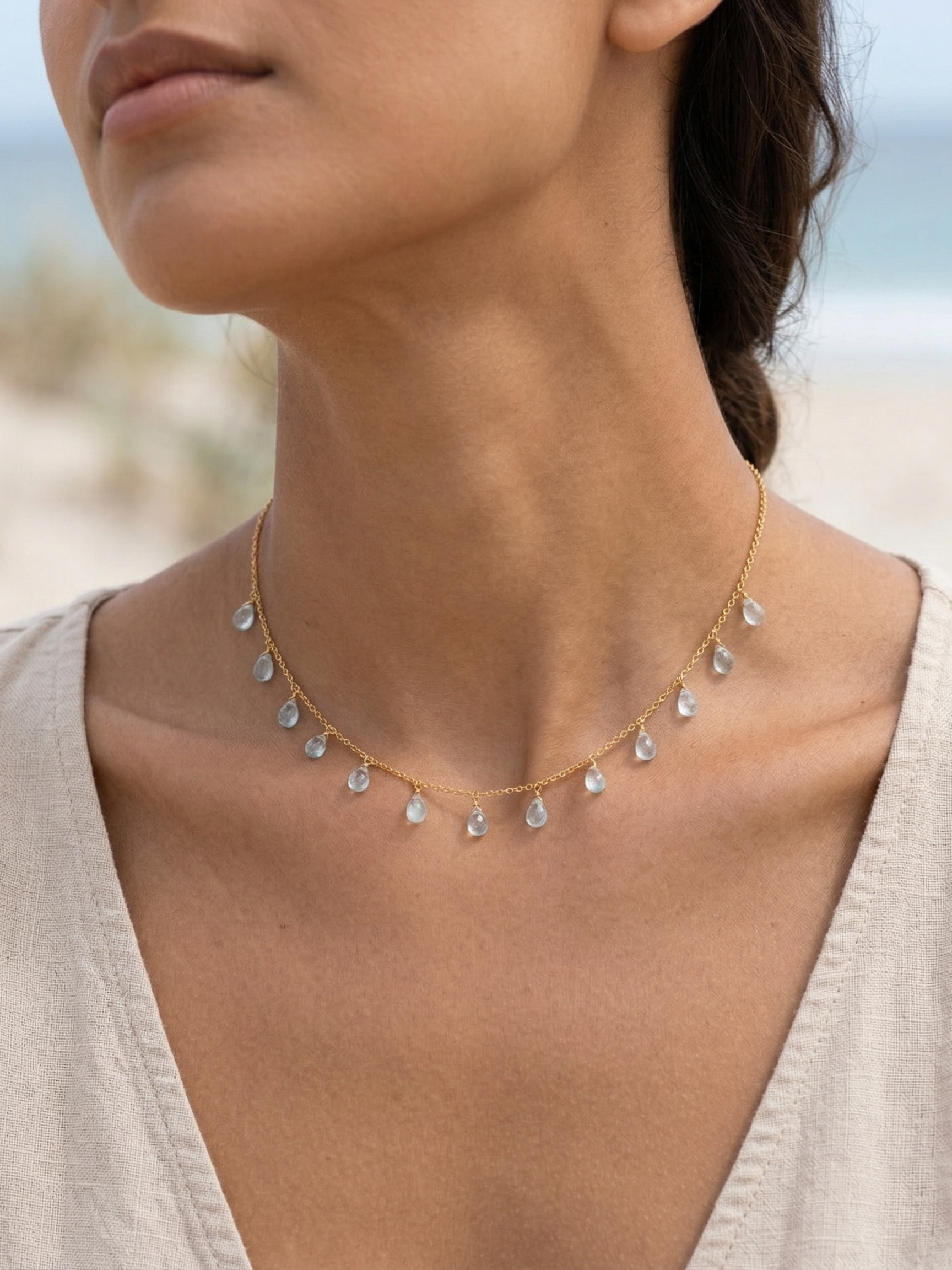 visna - Aquamarine Tear shaped Drop Choker