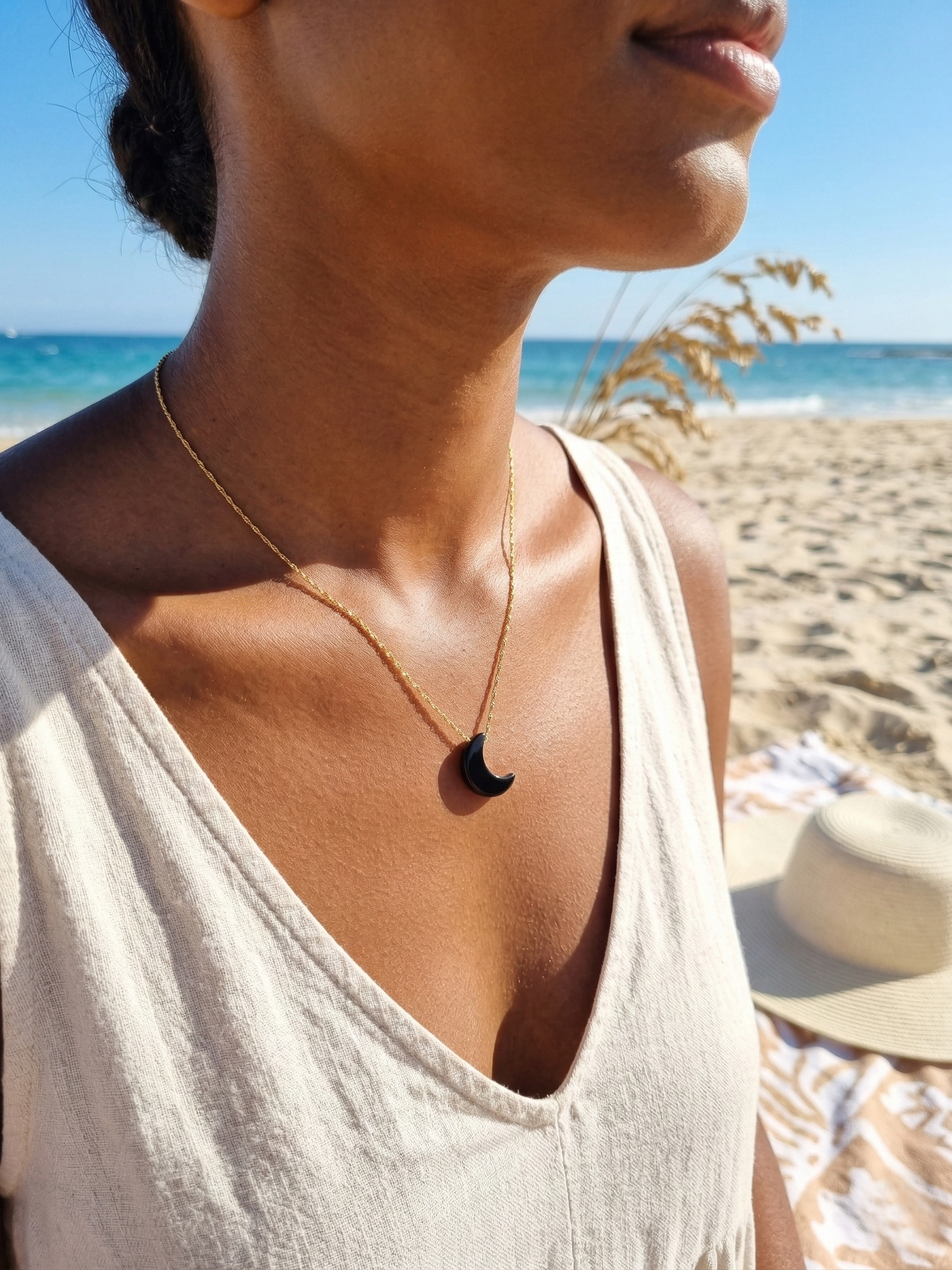 adhva - Black Onyx Luna Pendant