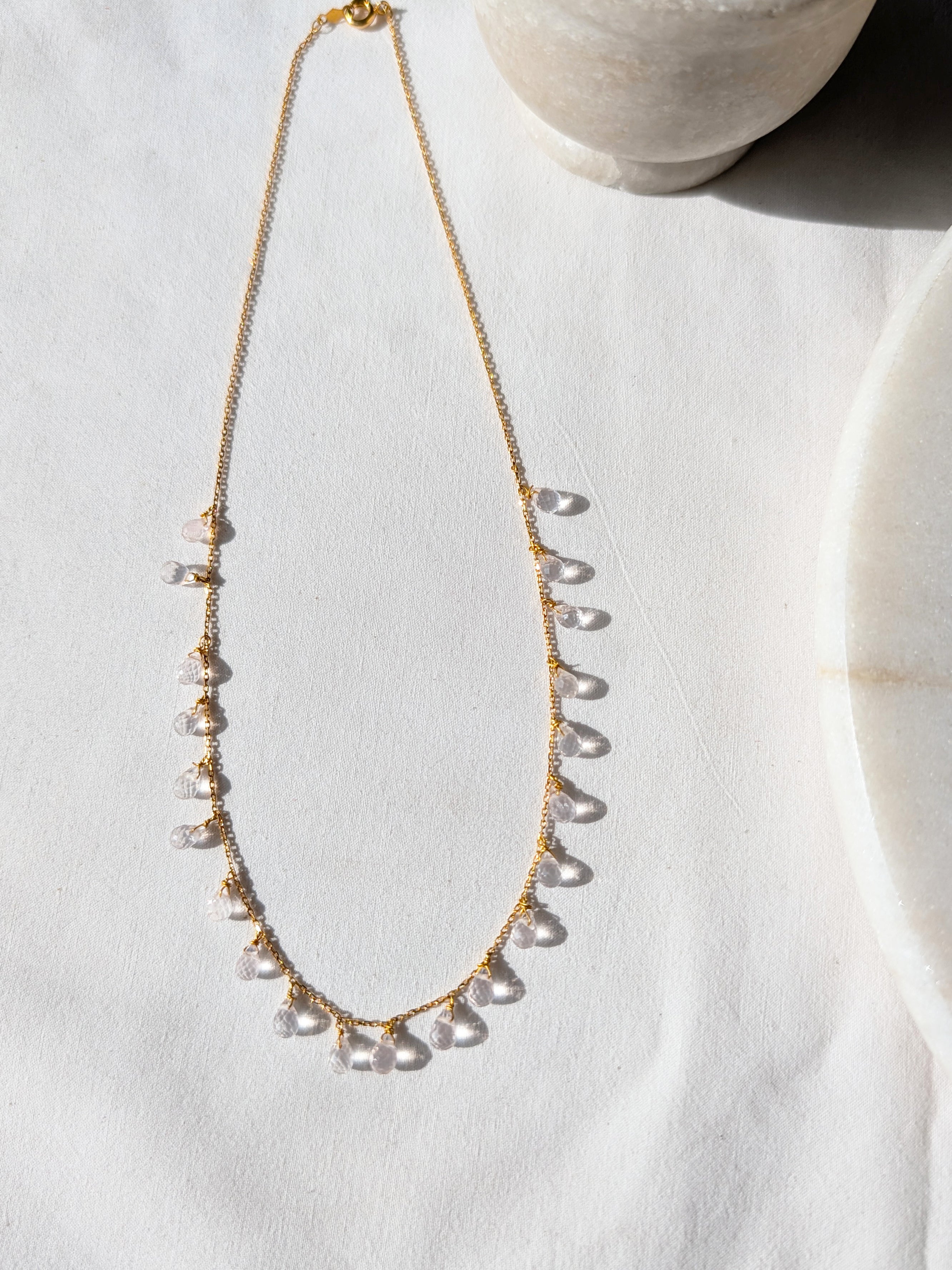 visna - Rose Quartz Tear shaped Drop Choker