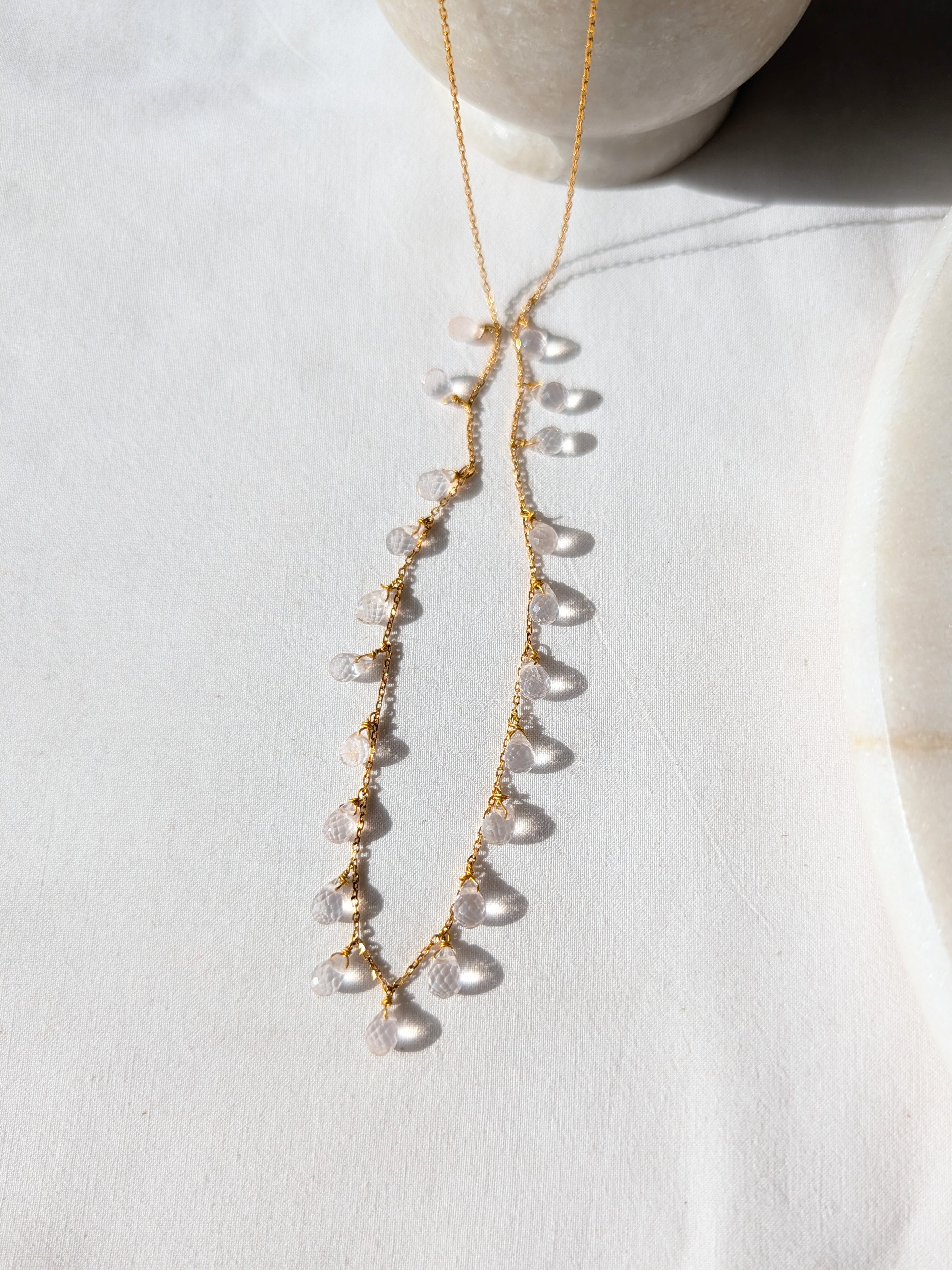 visna - Rose Quartz Tear shaped Drop Choker