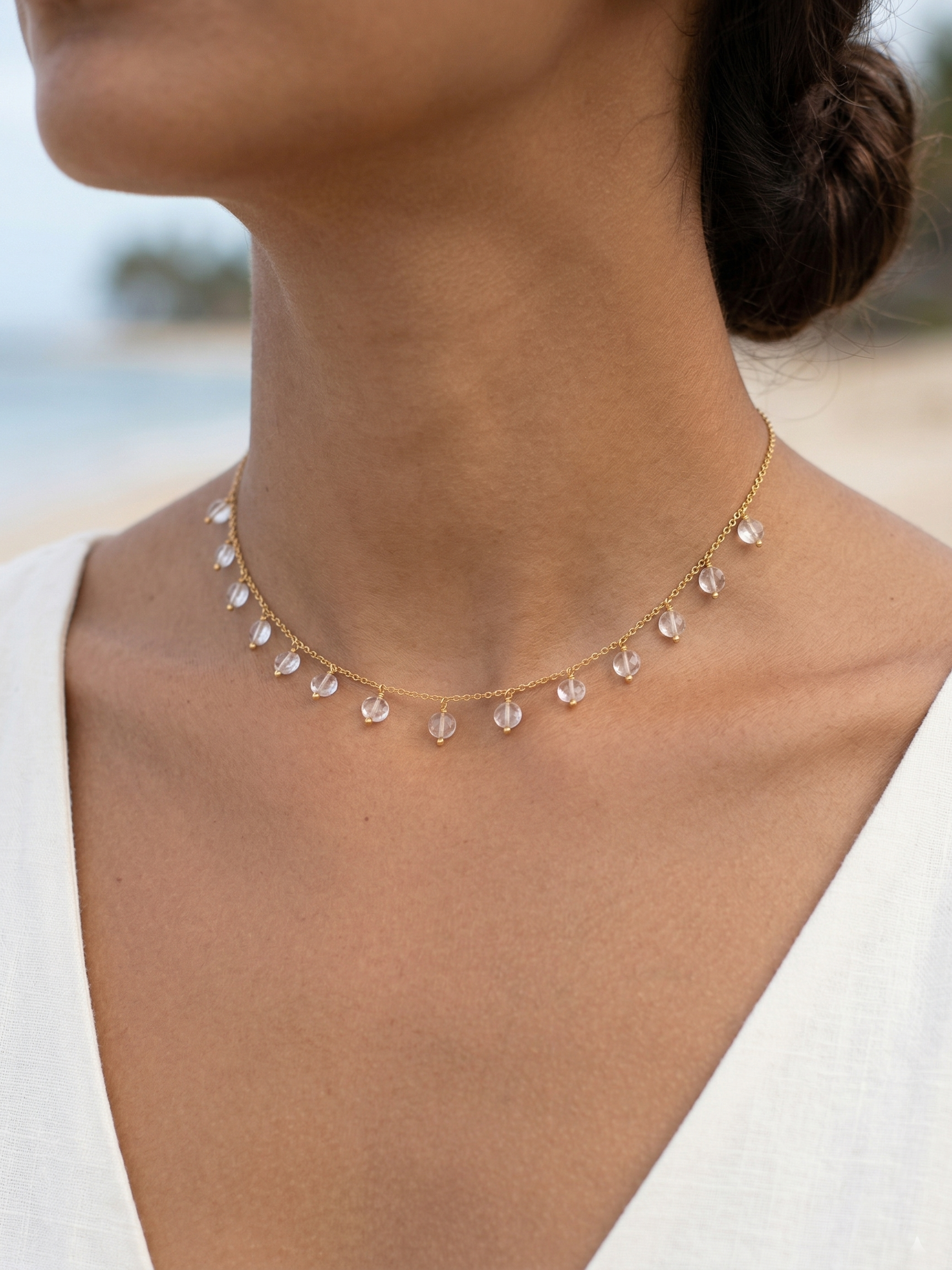 hrasva - Rose Quartz Coin Choker