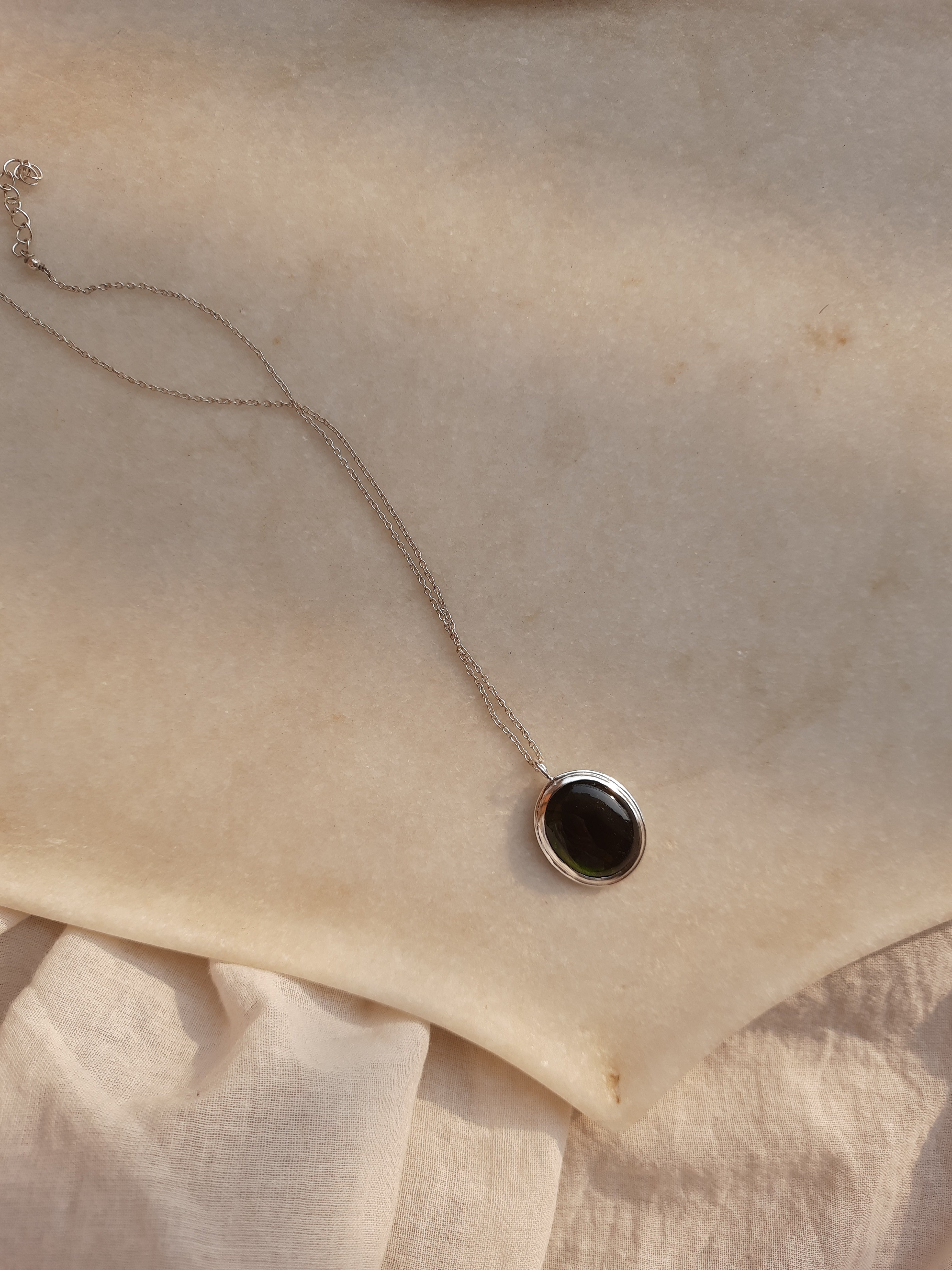 vana - Black Tourmaline Oval Pendant