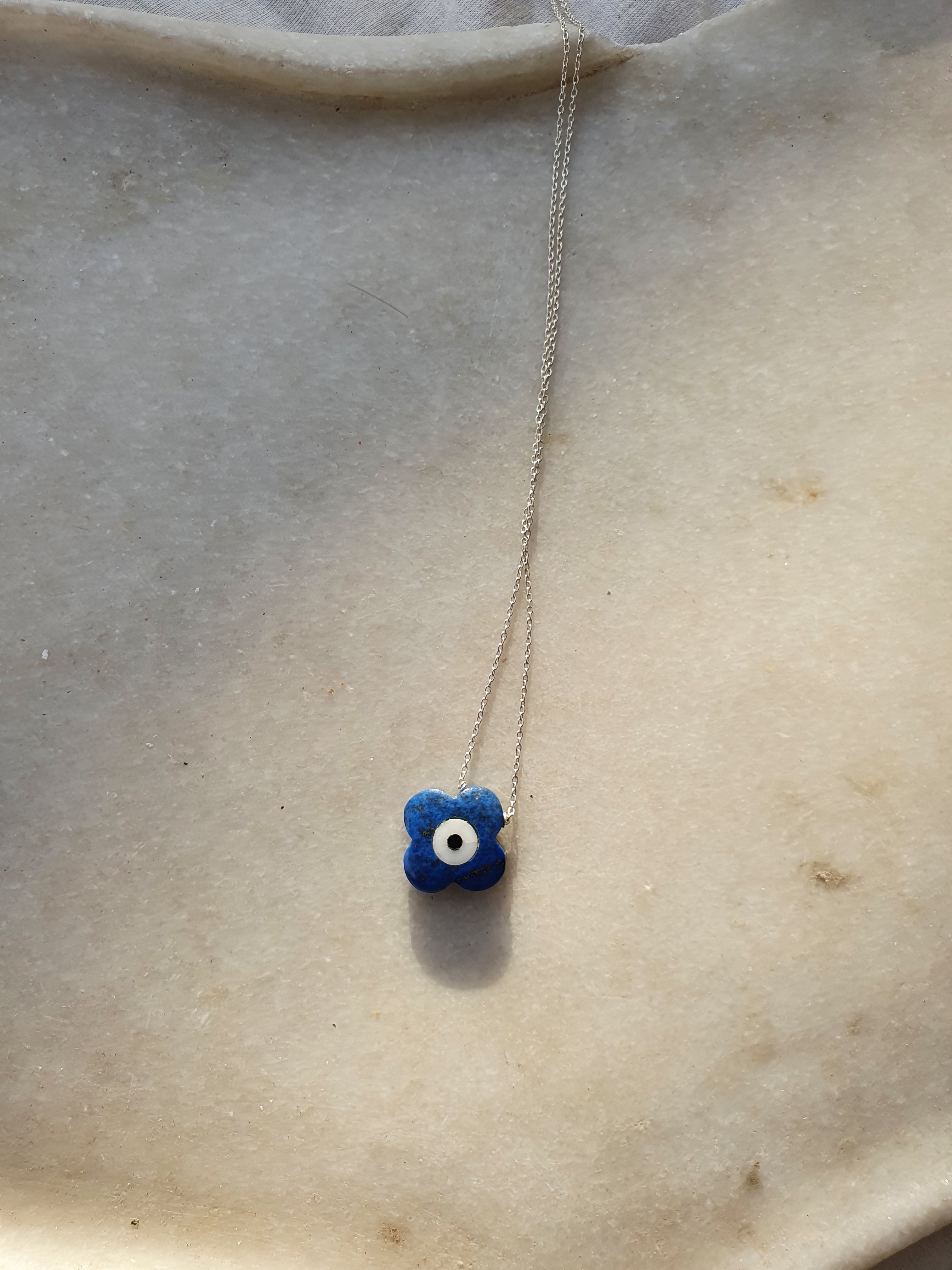 vedaya - Lapis Lazuli Clover Evil Eye Pendant