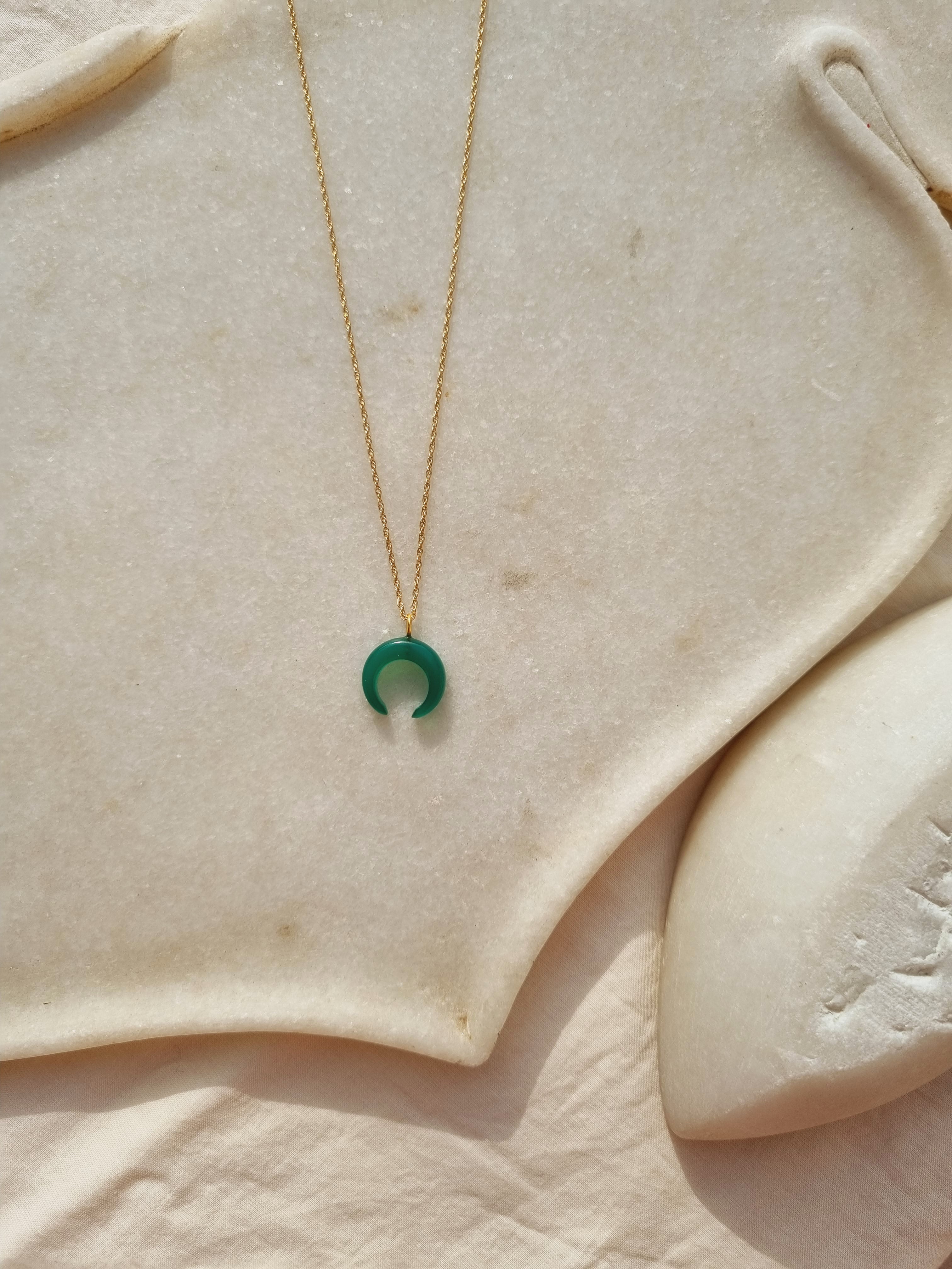 koka - Green Onyx Crescent Pendant