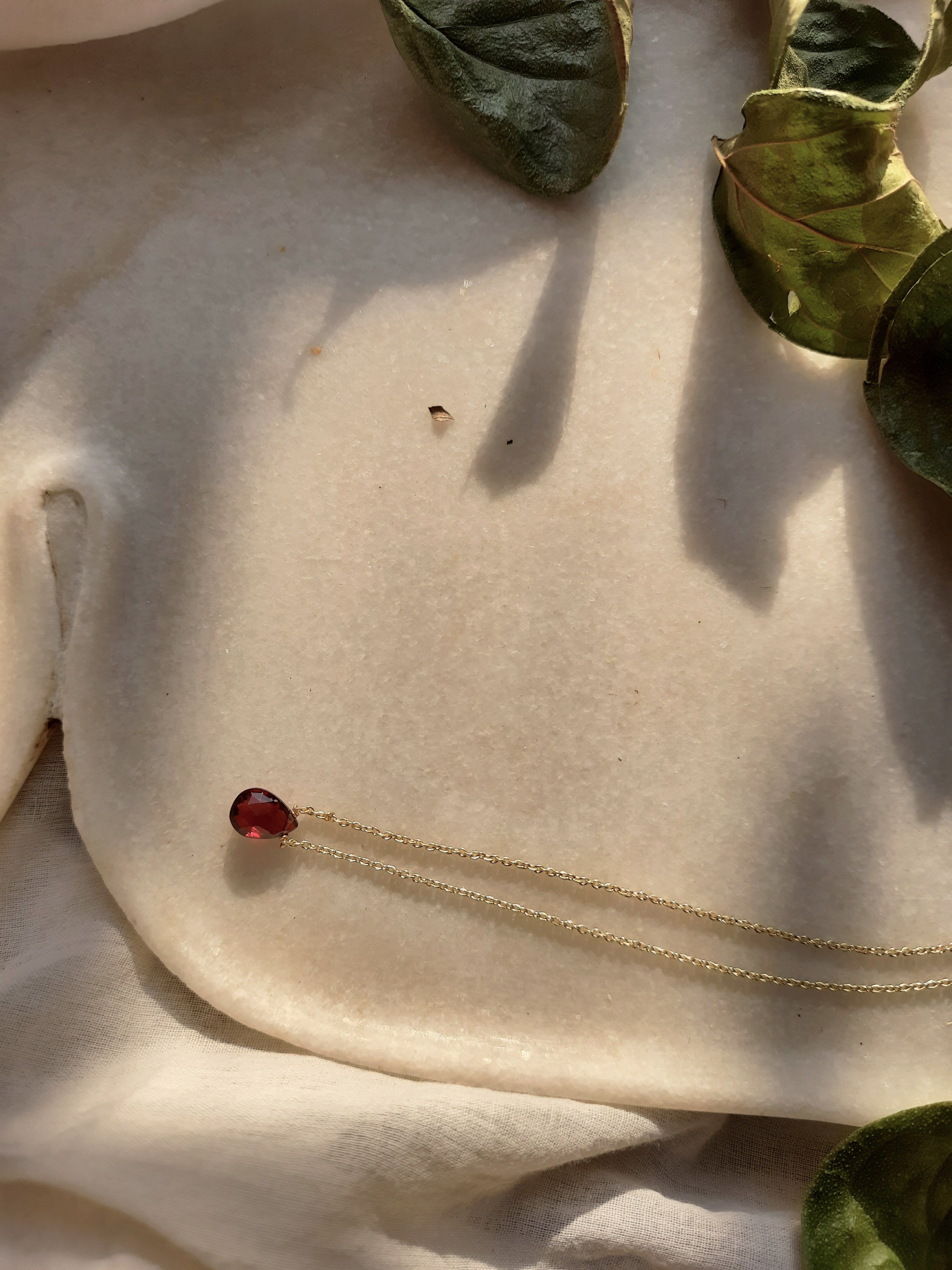 iyate - Garnet Almond Shaped Drop Pendant