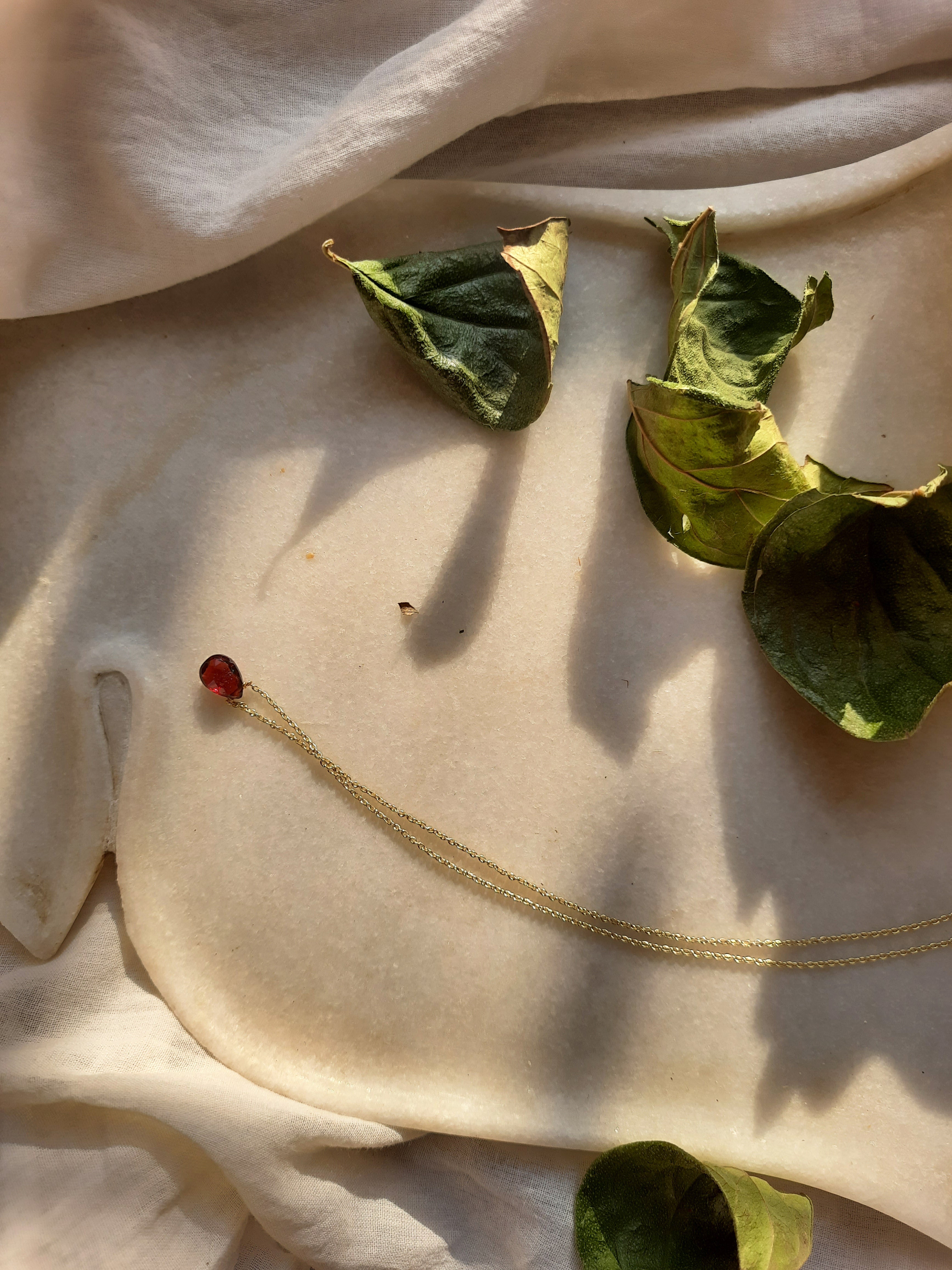 iyate - Garnet Almond Shaped Drop Pendant