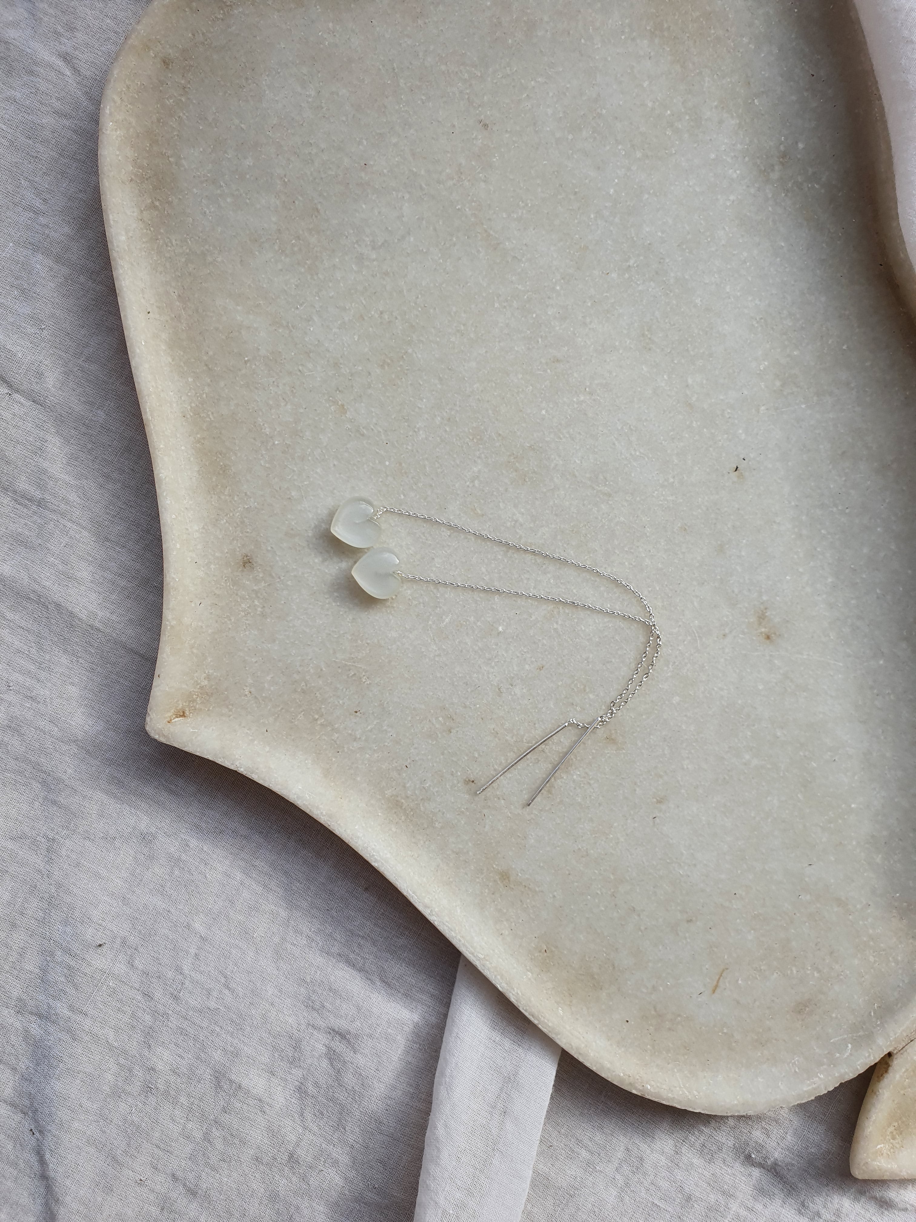 adyati - White Moonstone Heart Threader Earrings