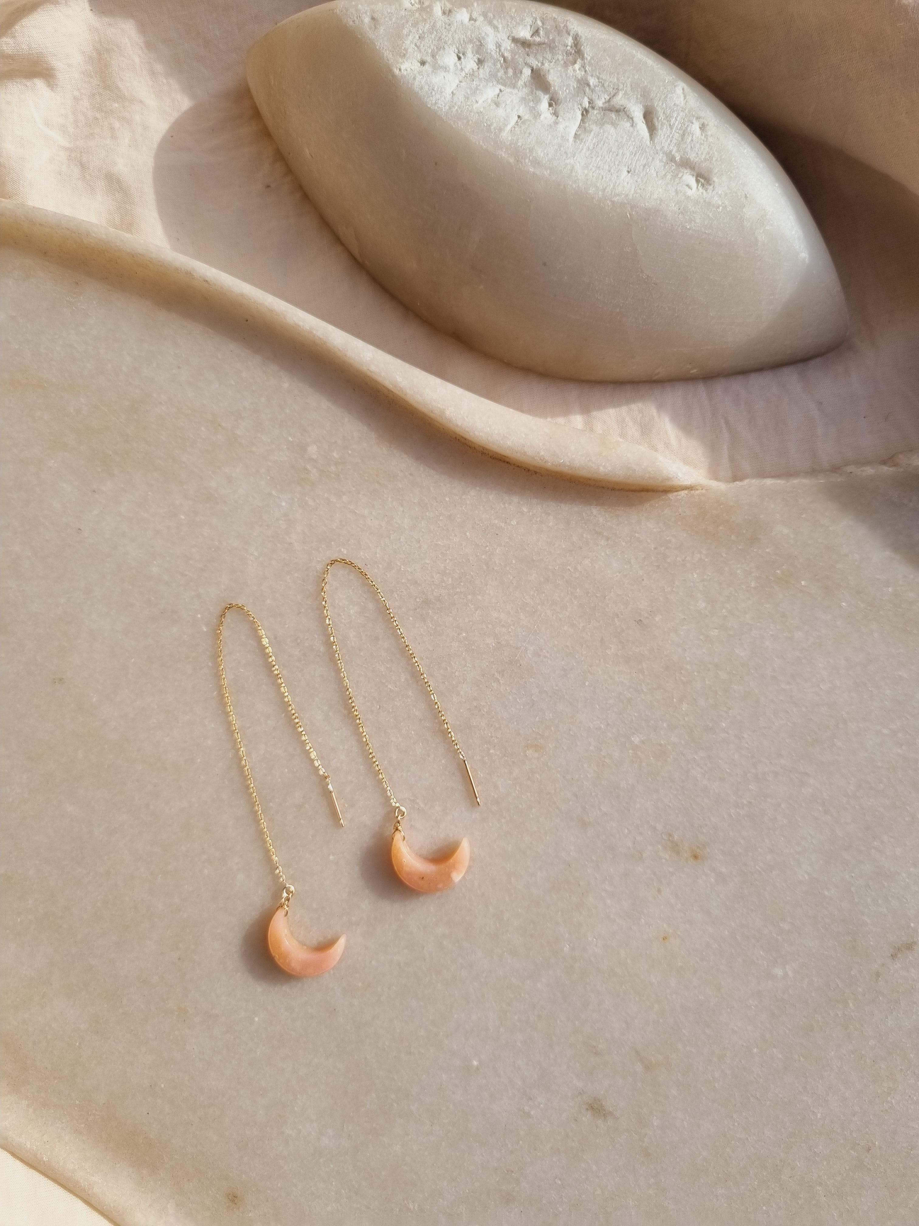 athaya - Pink Opal Luna Threader Earrings