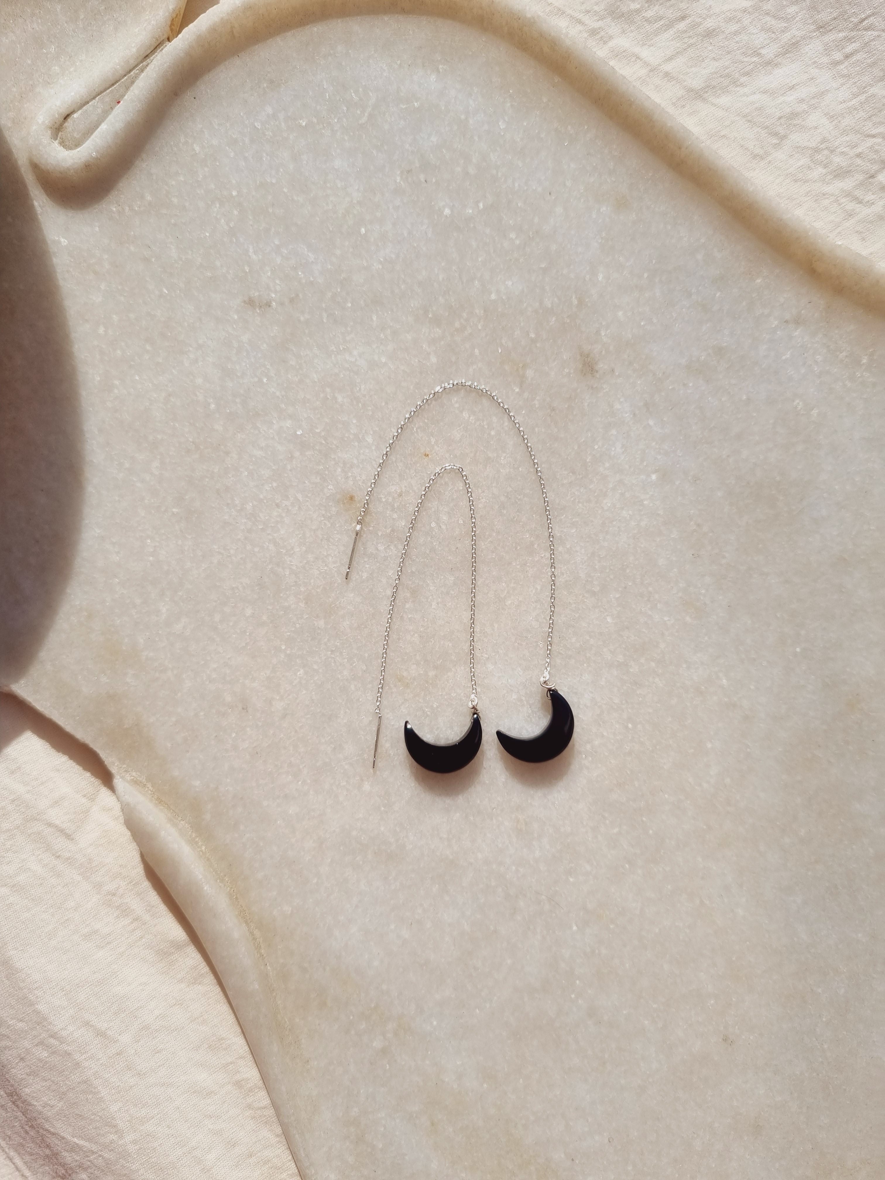 athaya - Black Onyx Luna Threader Earrings