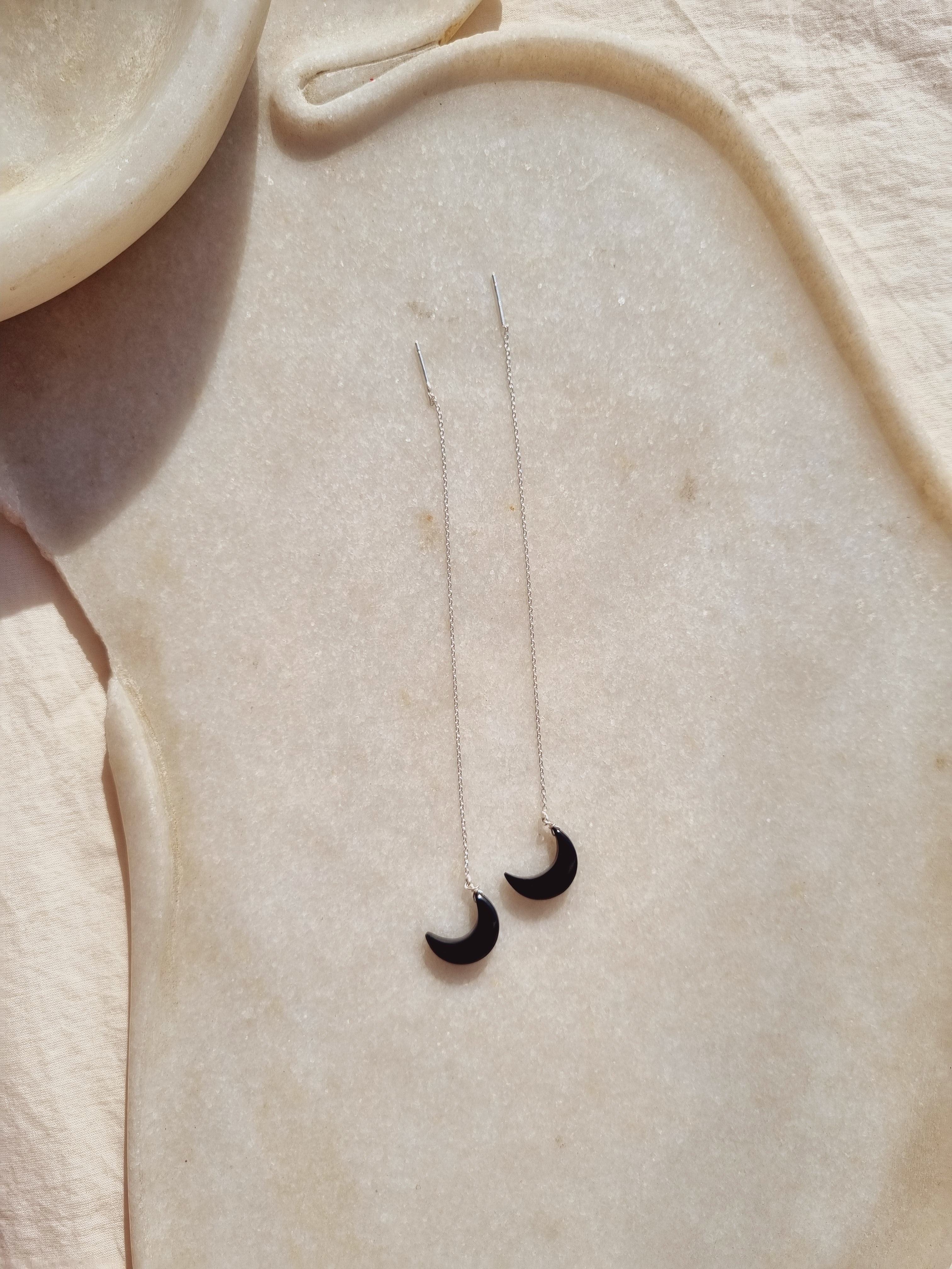 athaya - Black Onyx Luna Threader Earrings