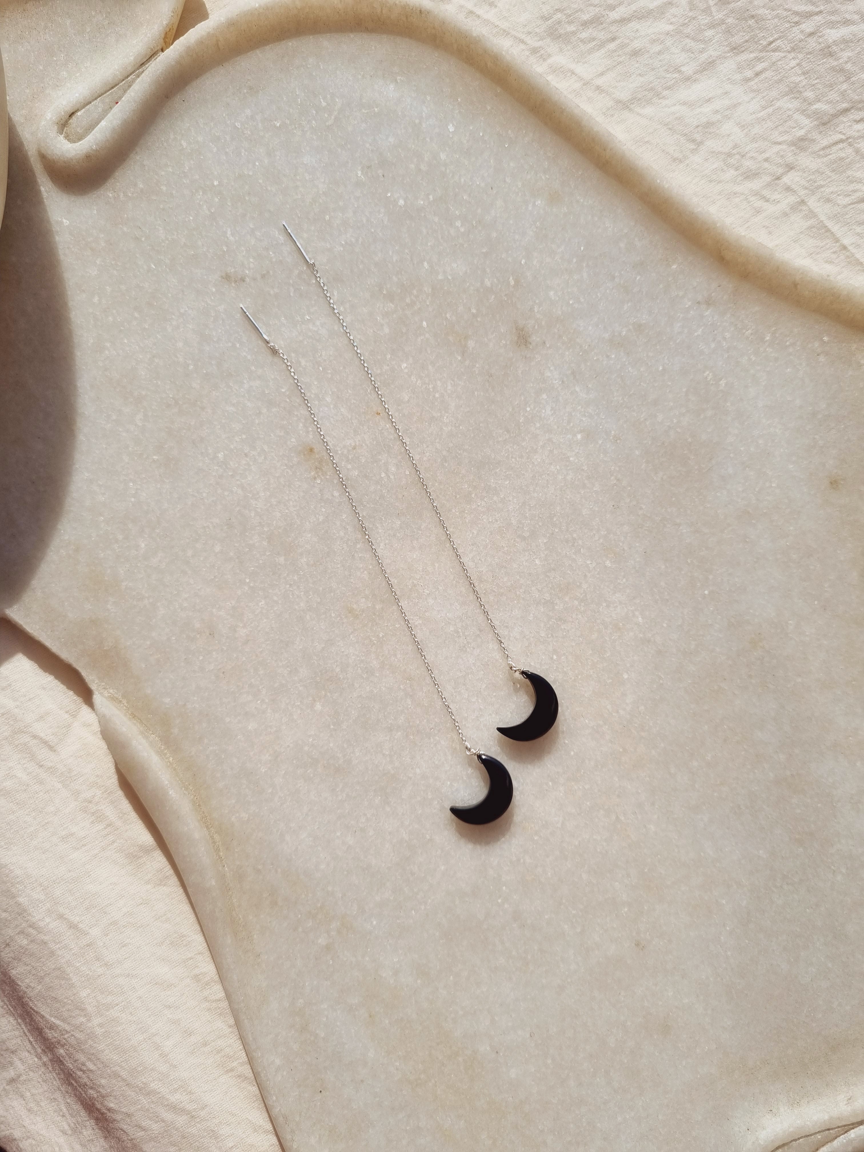 athaya - Black Onyx Luna Threader Earrings
