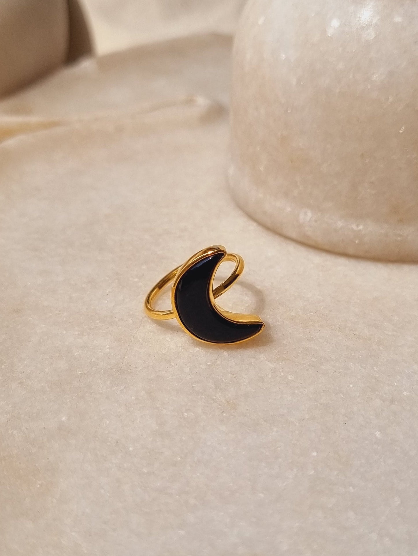 chandra - Black Onyx Luna Ring