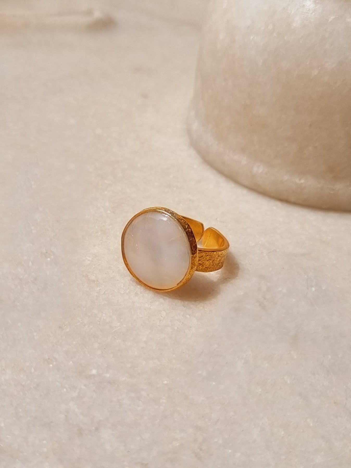 saani - White Moonstone Saturn Ring
