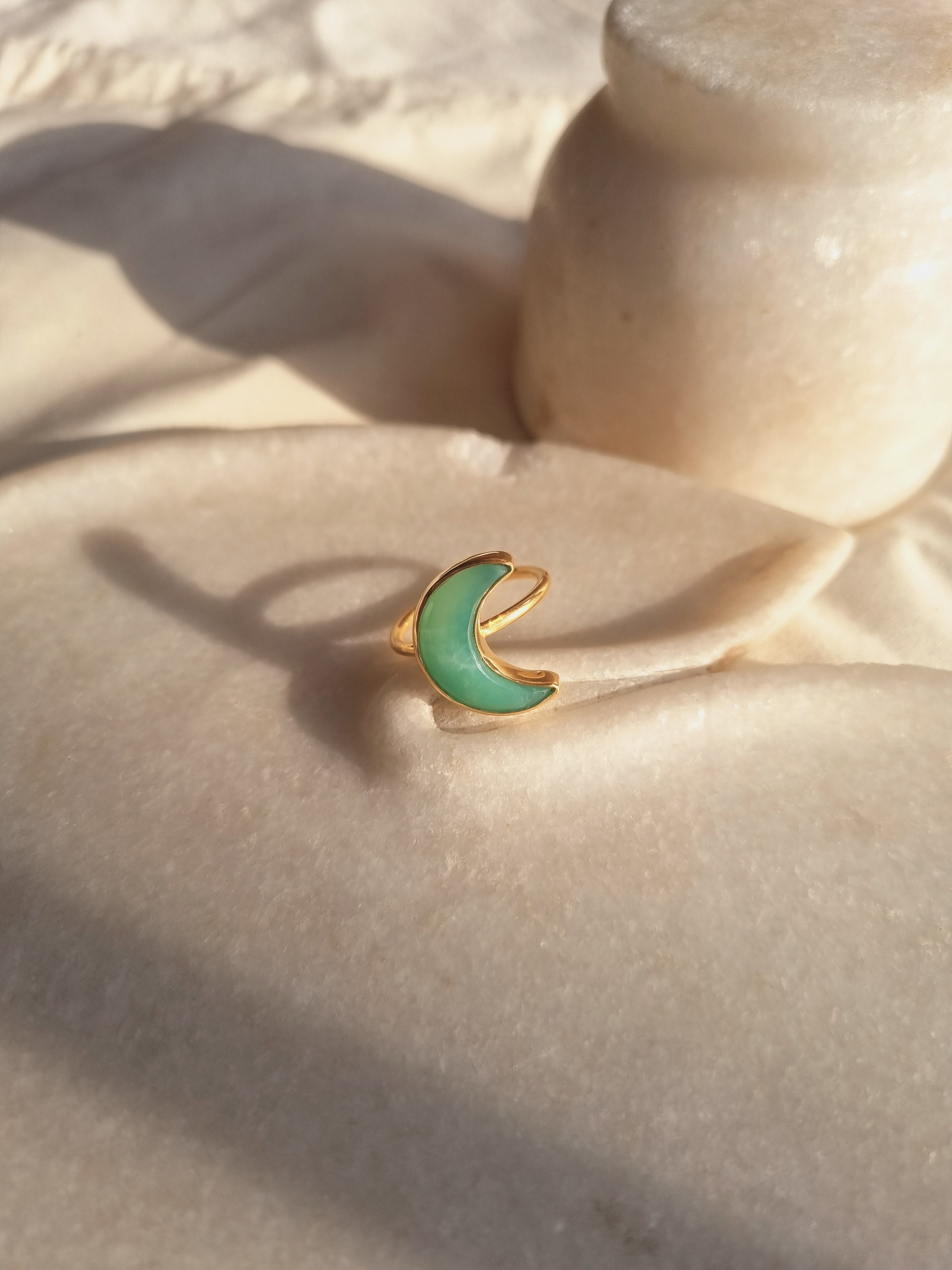 chandra - Chrysoprase Luna Ring