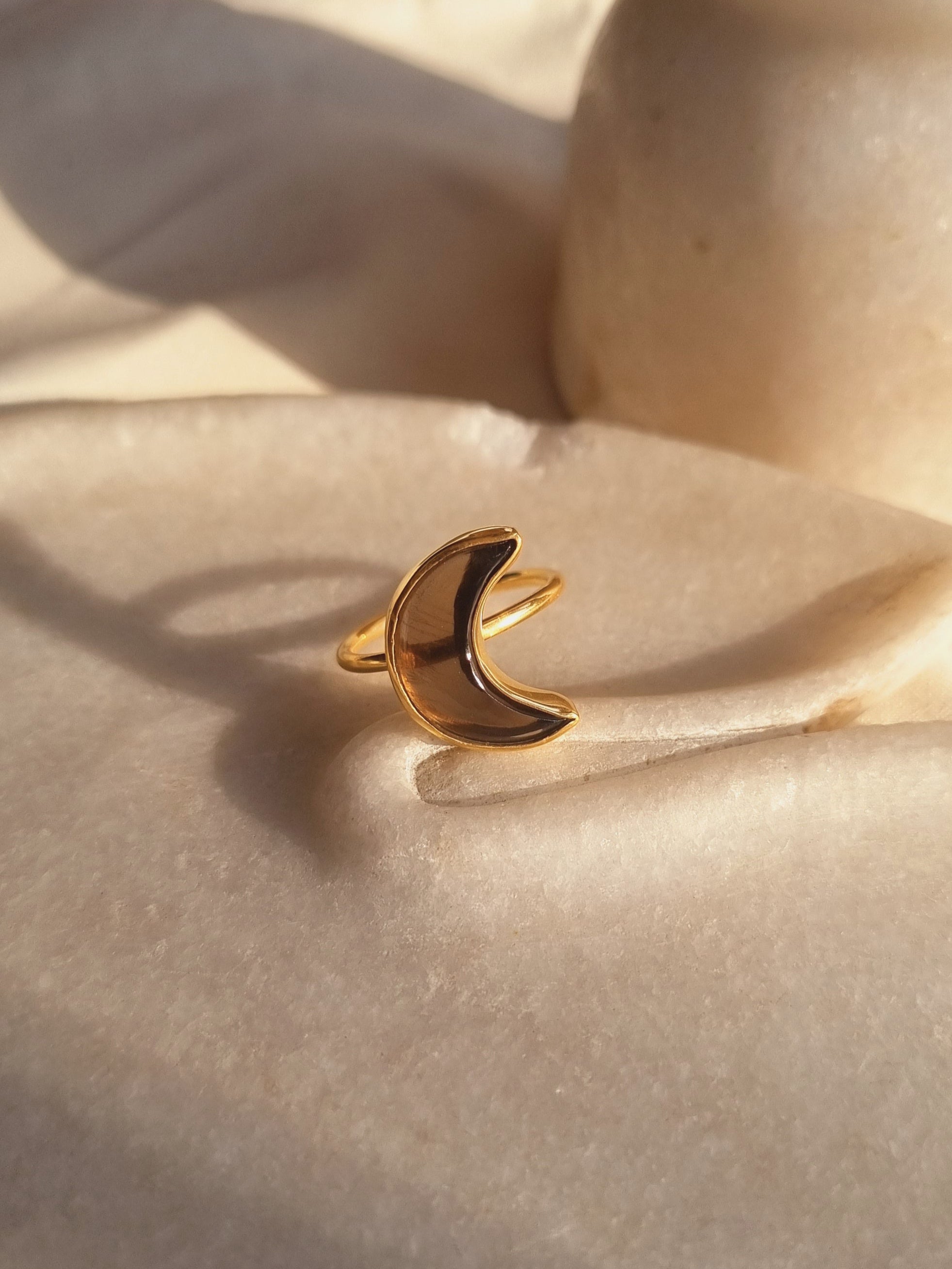 chandra - Smoky Quartz Luna Ring