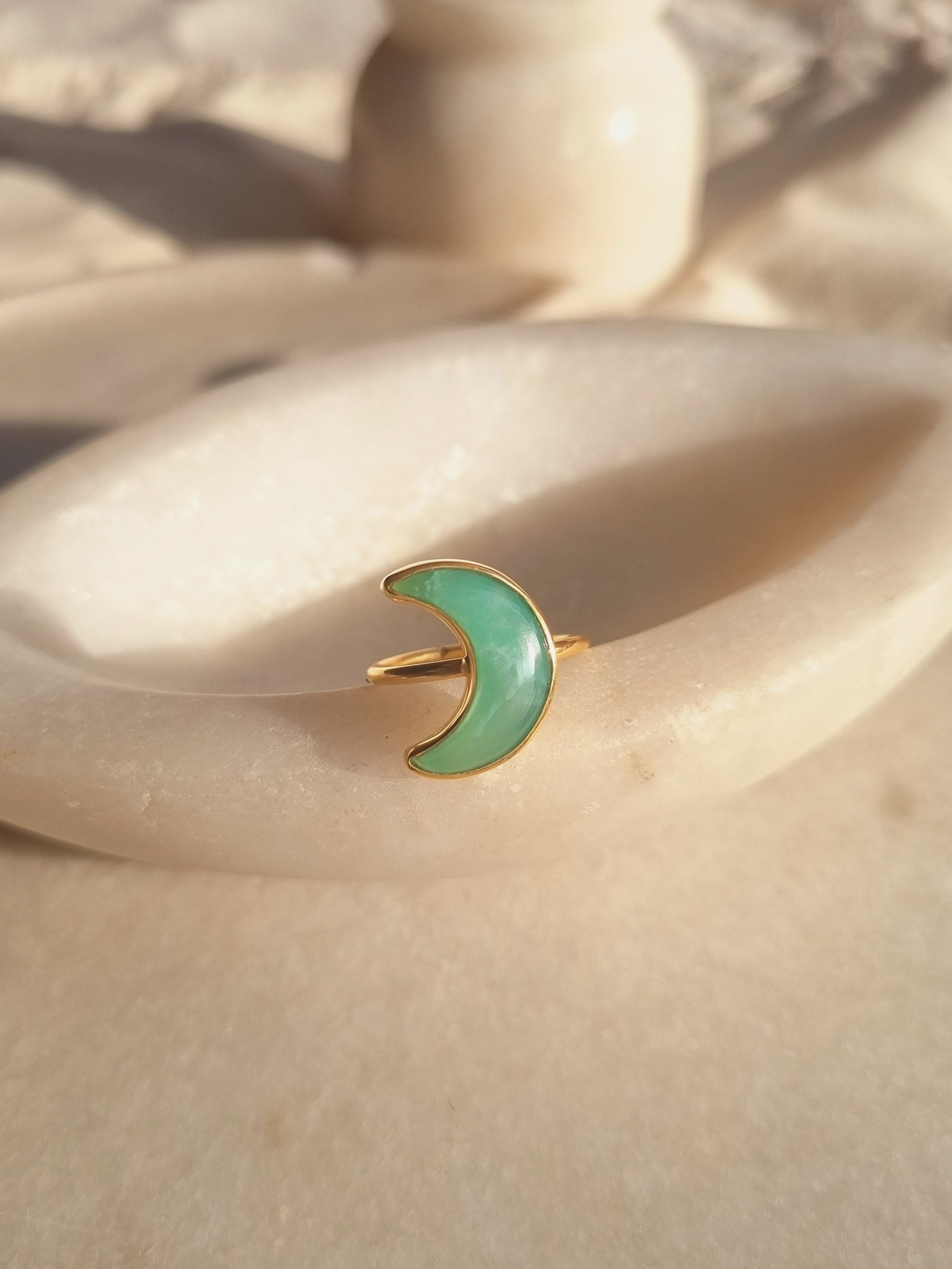 chandra - Chrysoprase Luna Ring