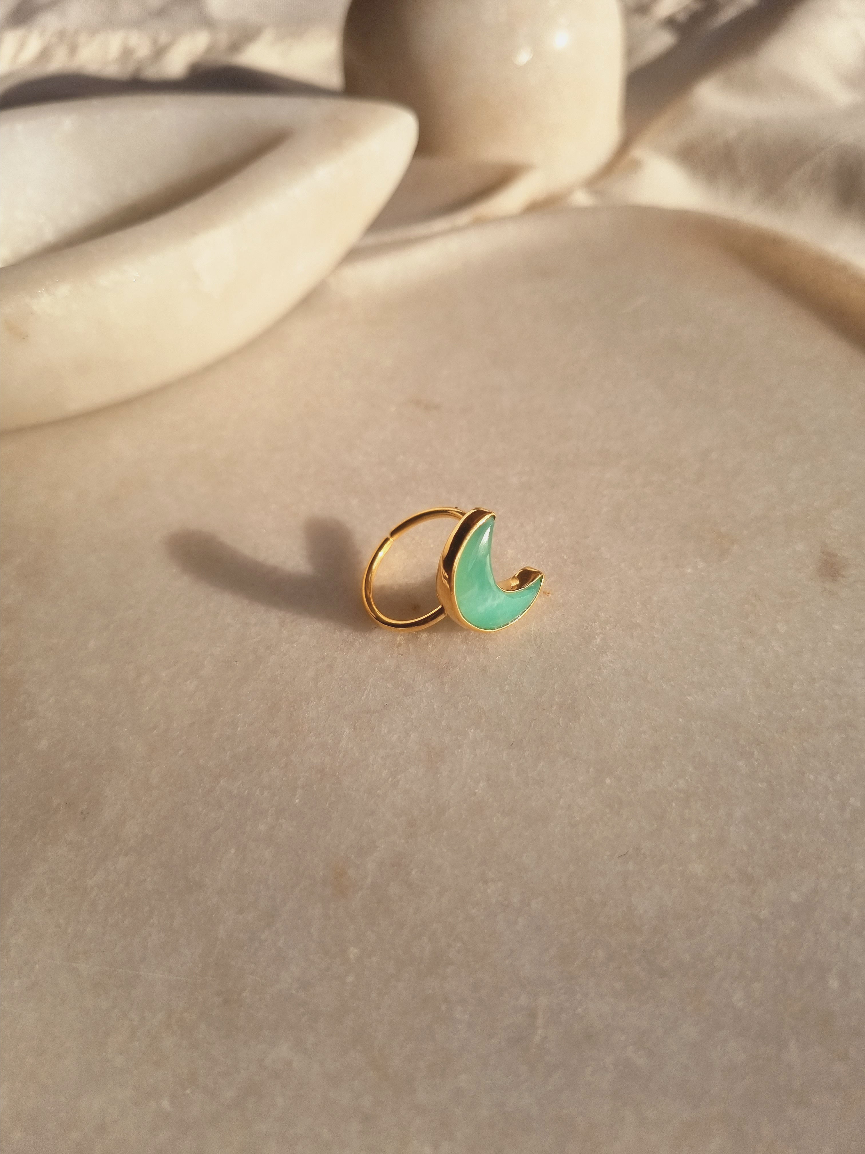 chandra - Chrysoprase Luna Ring