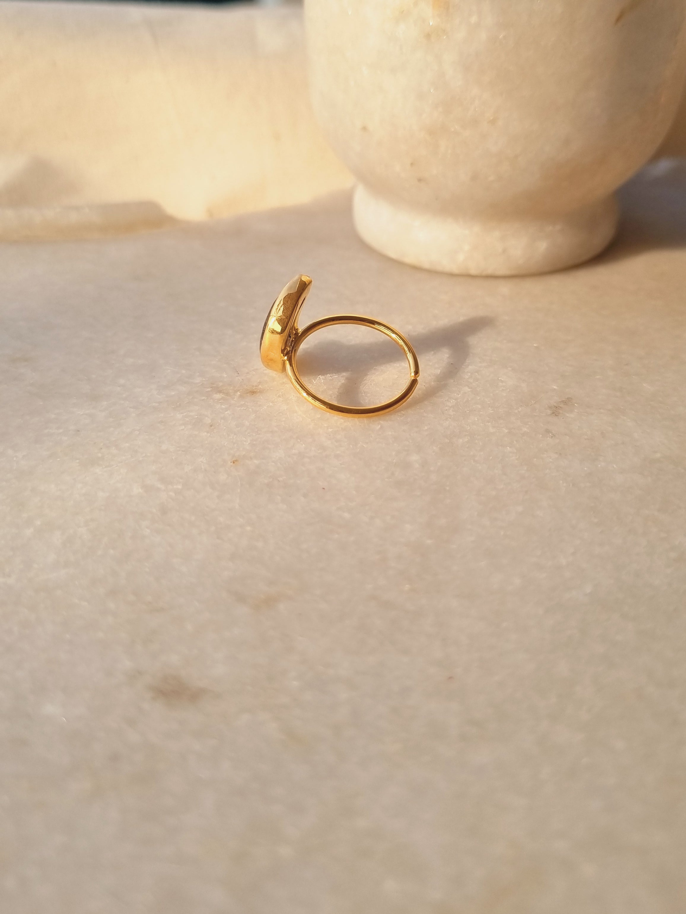 chandra - Black Rutilated Quartz Luna Ring