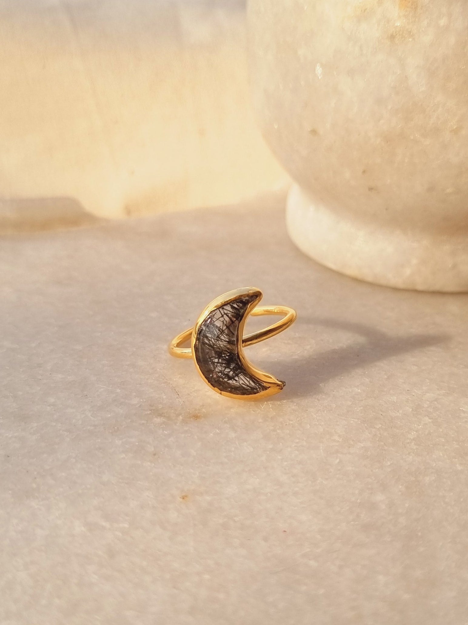 chandra - Black Rutilated Quartz Luna Ring