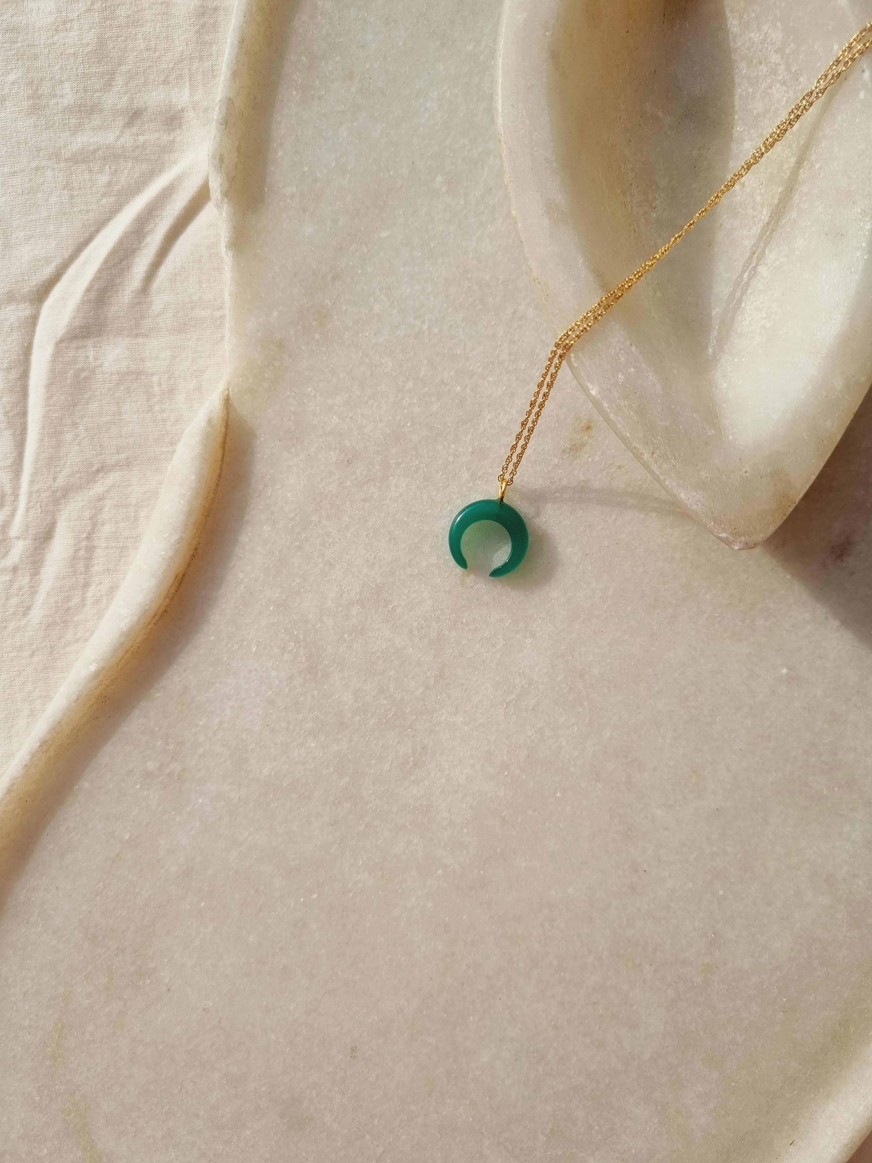 koka - Green Onyx Crescent Pendant