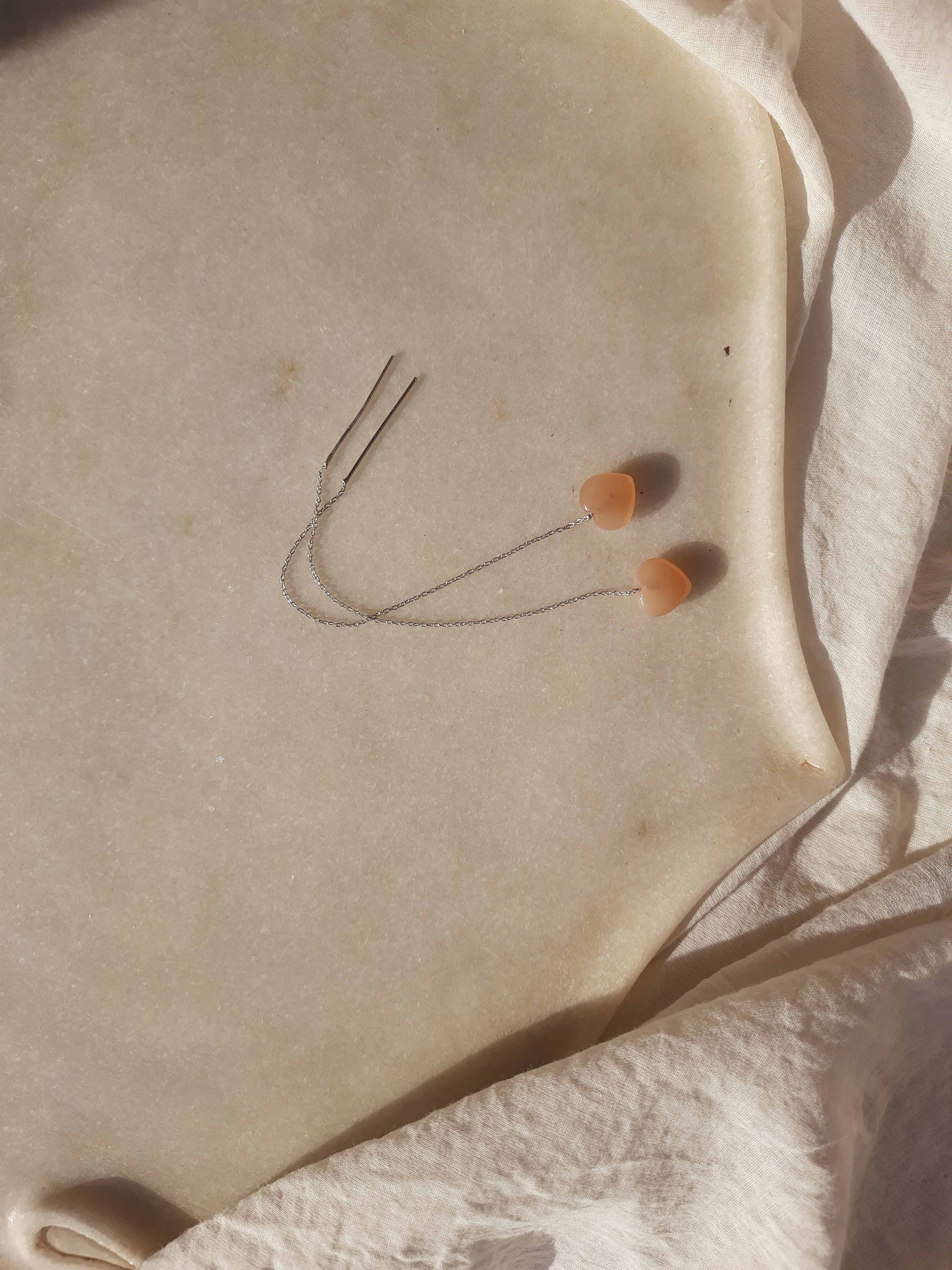 adyati - Peach Heart Threader Earrings