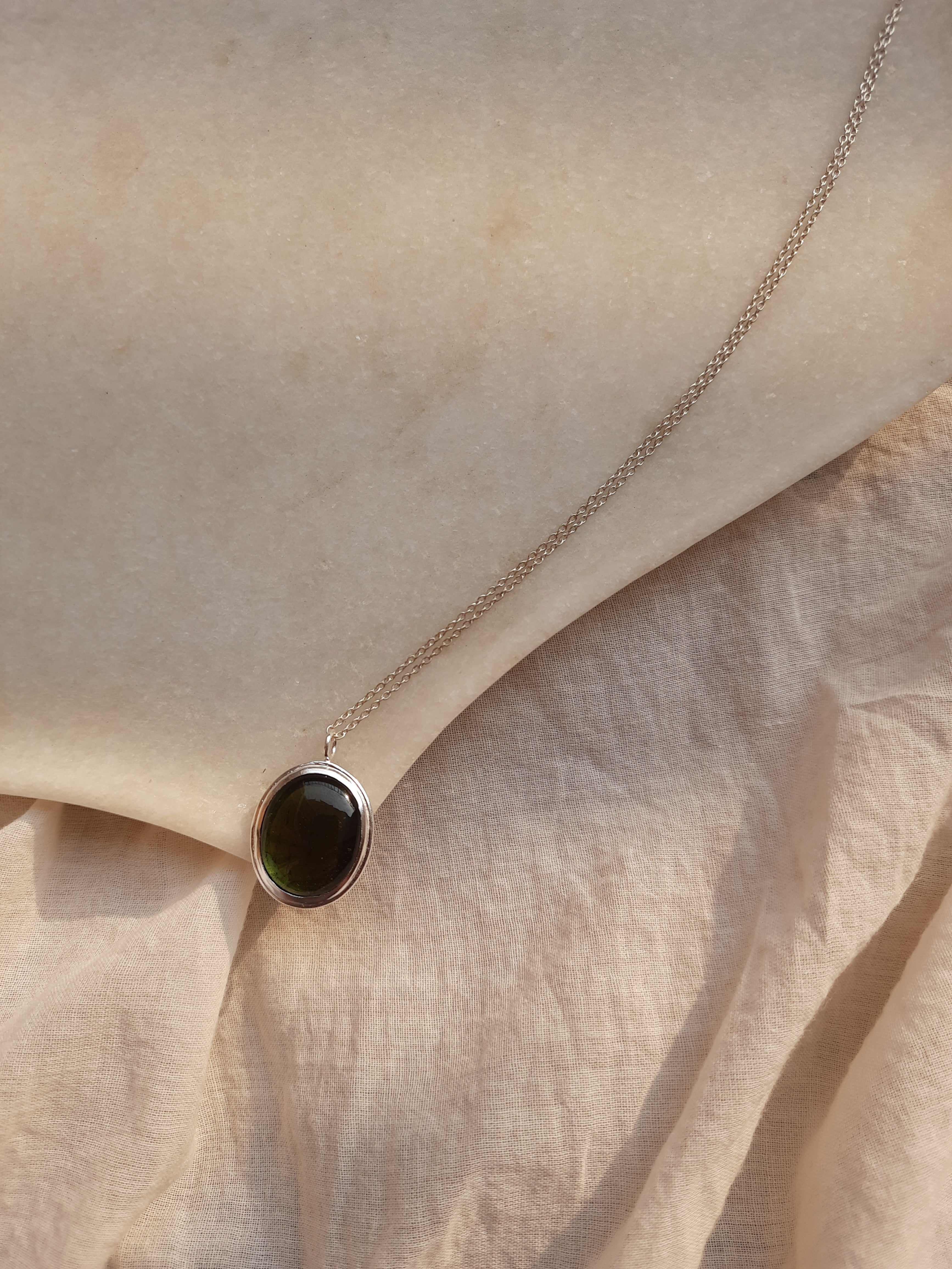 vana - Black Tourmaline Oval Pendant