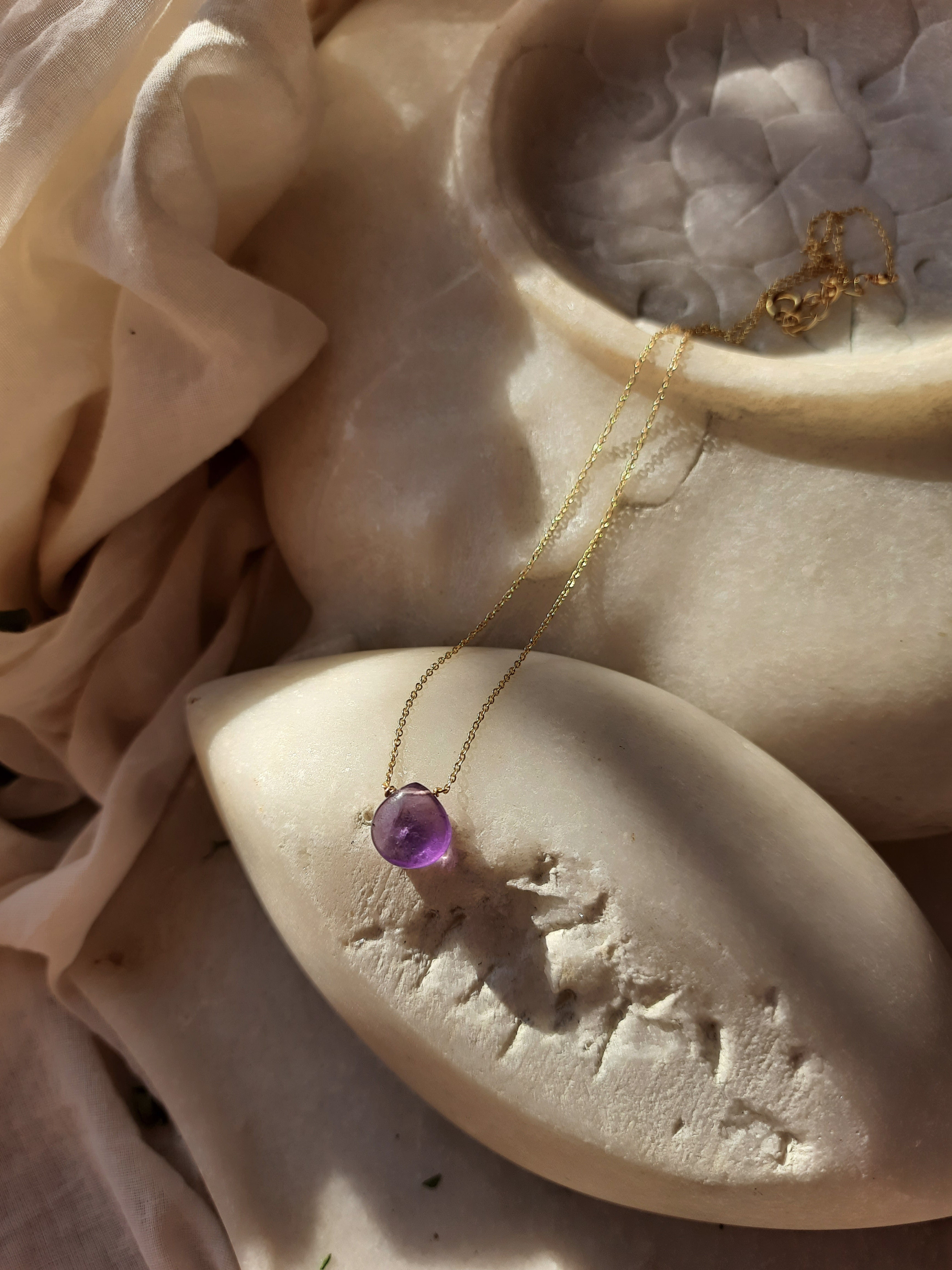 sete - Amethyst Heart Shaped Drop Pendant