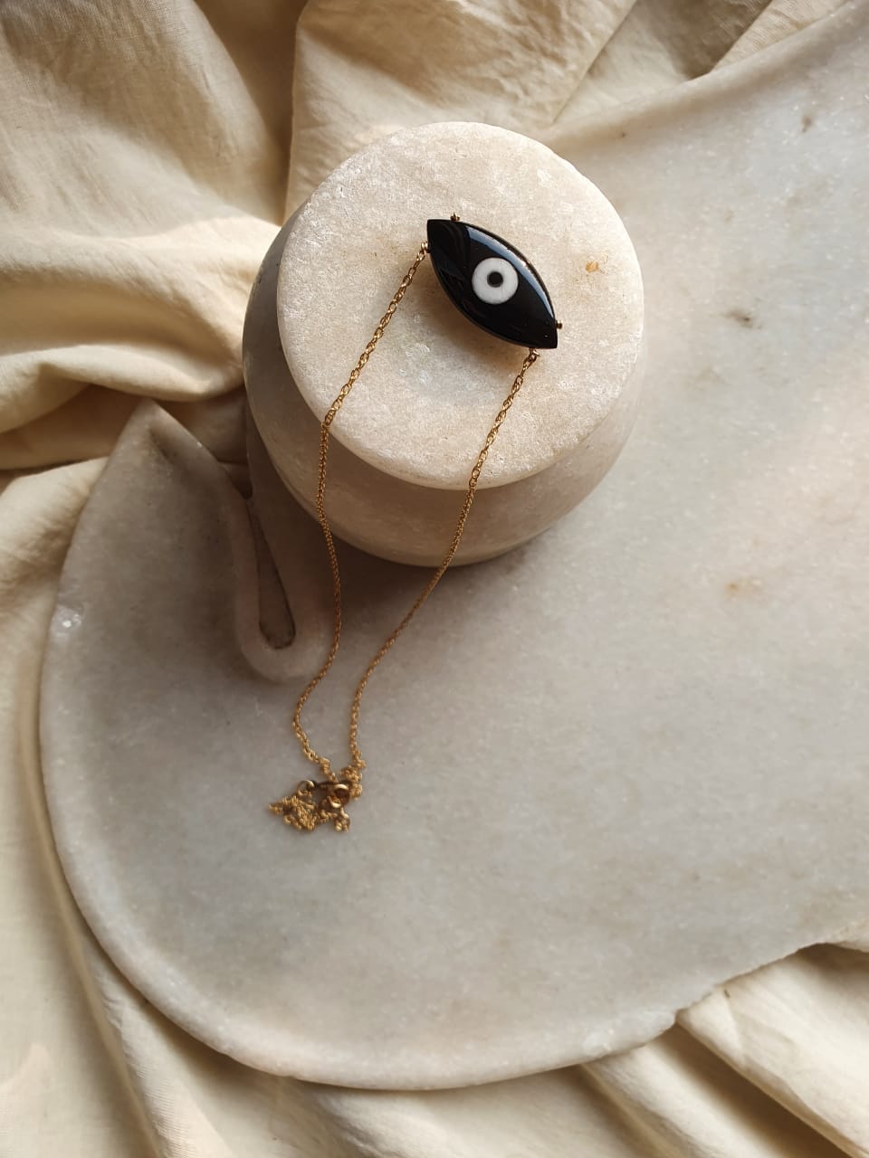 edav - Black Onyx Evil Eye Marquise Pendant