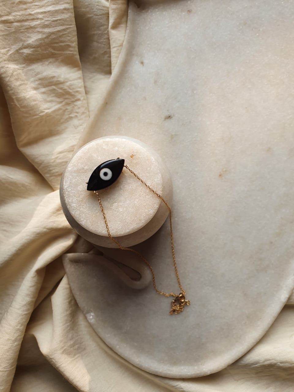 edav - Black Onyx Evil Eye Marquise Pendant