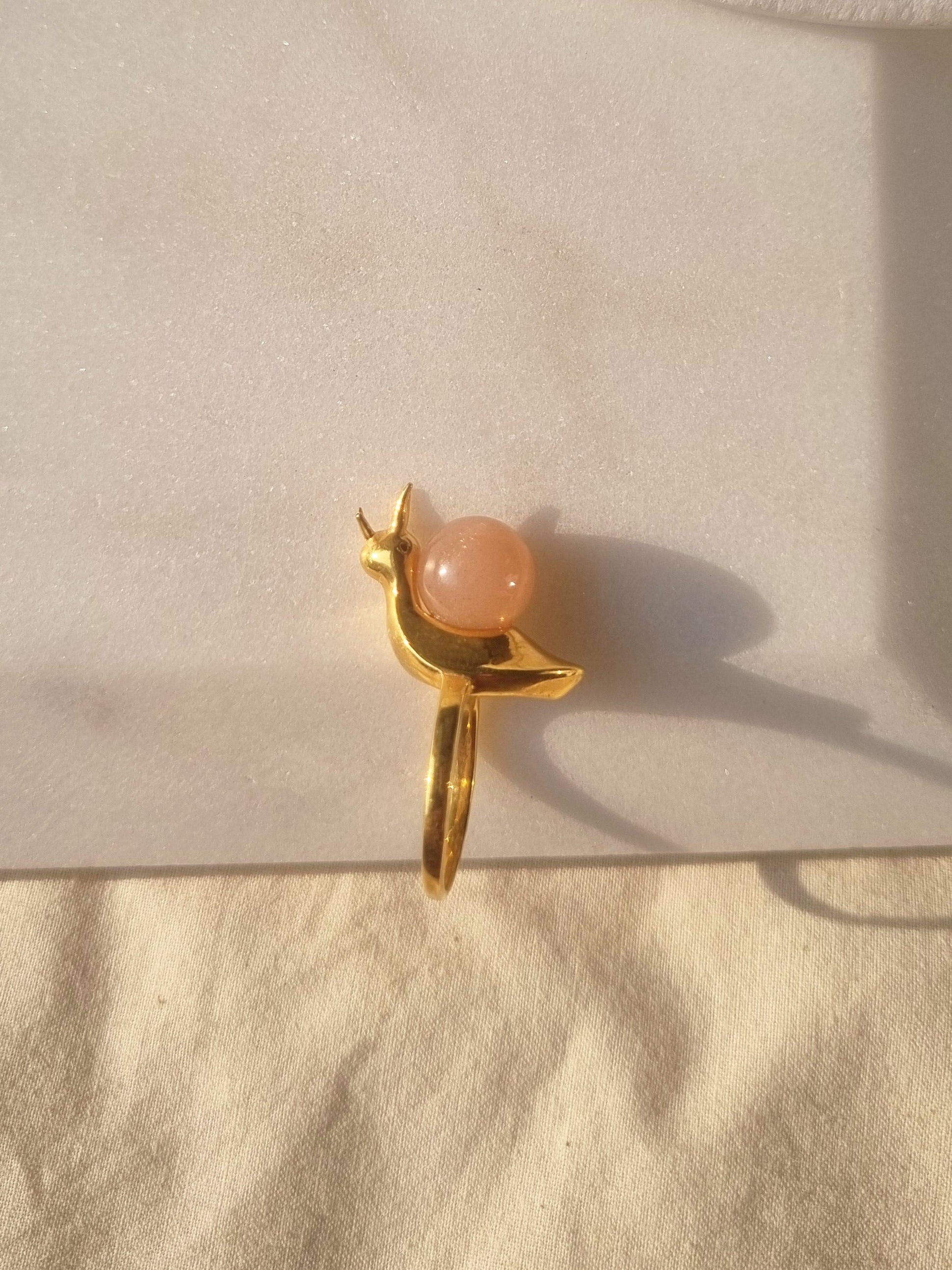 snail - Peach Moonstone Ring