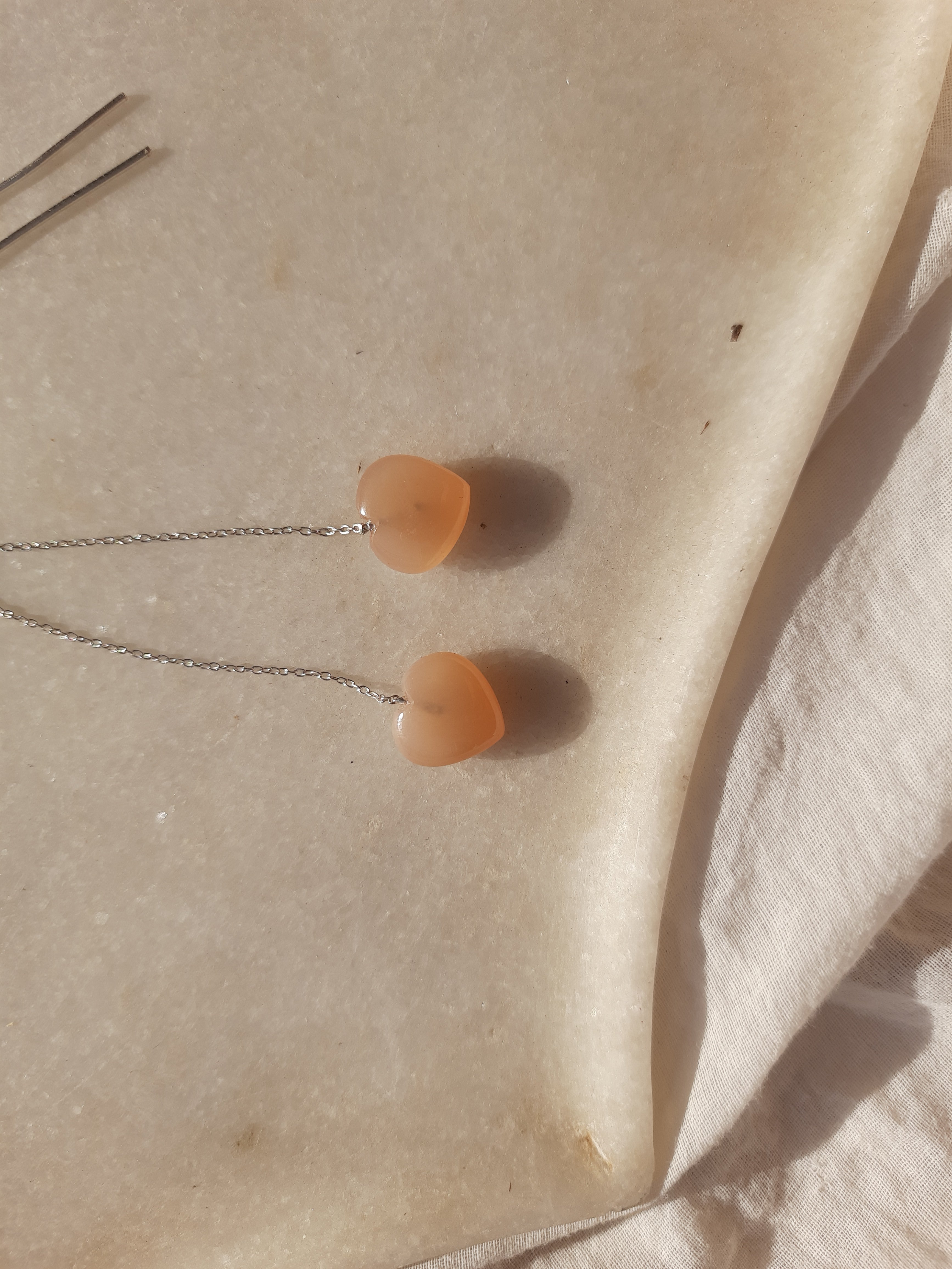 adyati - Peach Heart Threader Earrings