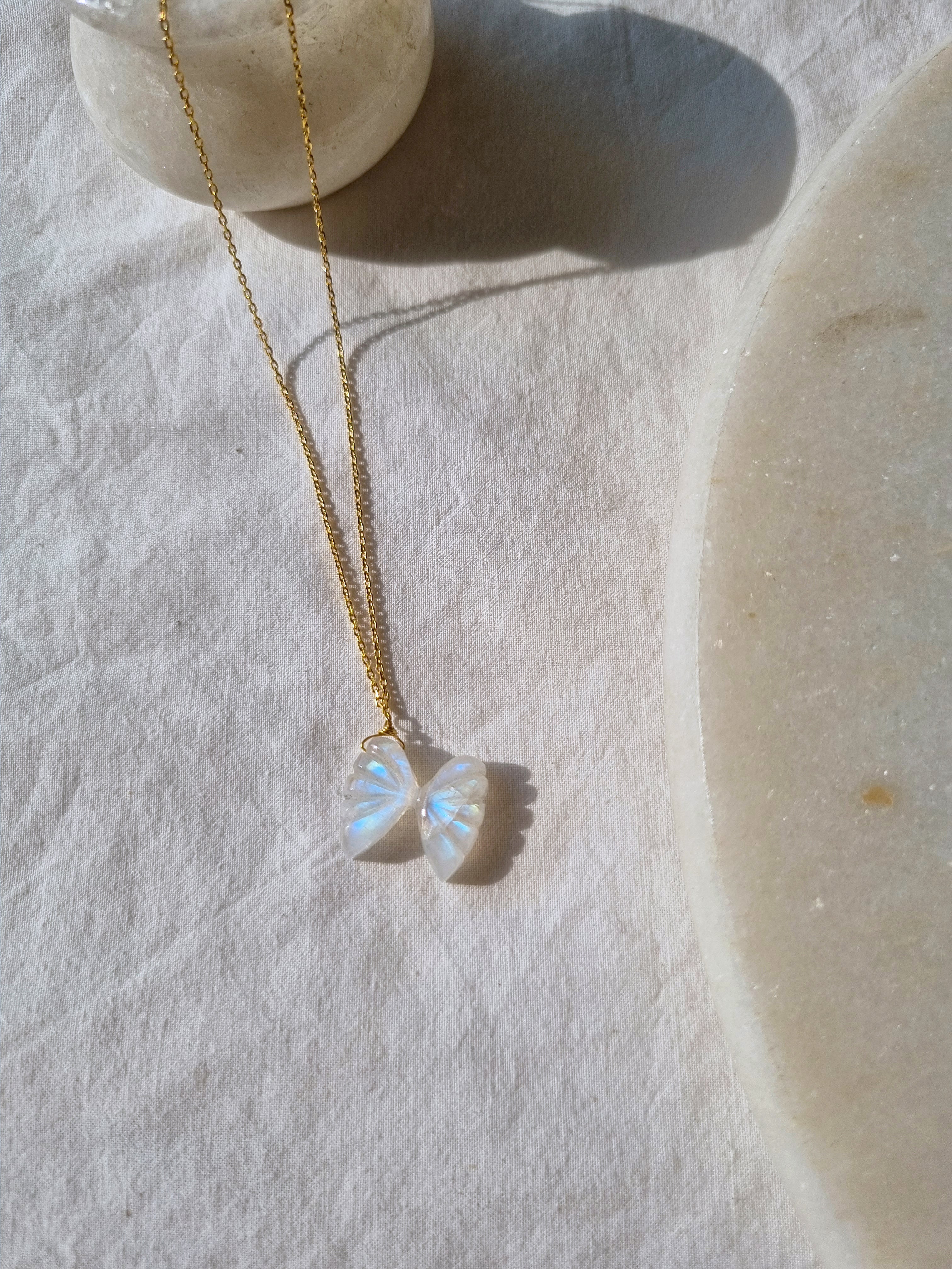 avah - Rainbow Moonstone Butterfly Pendant