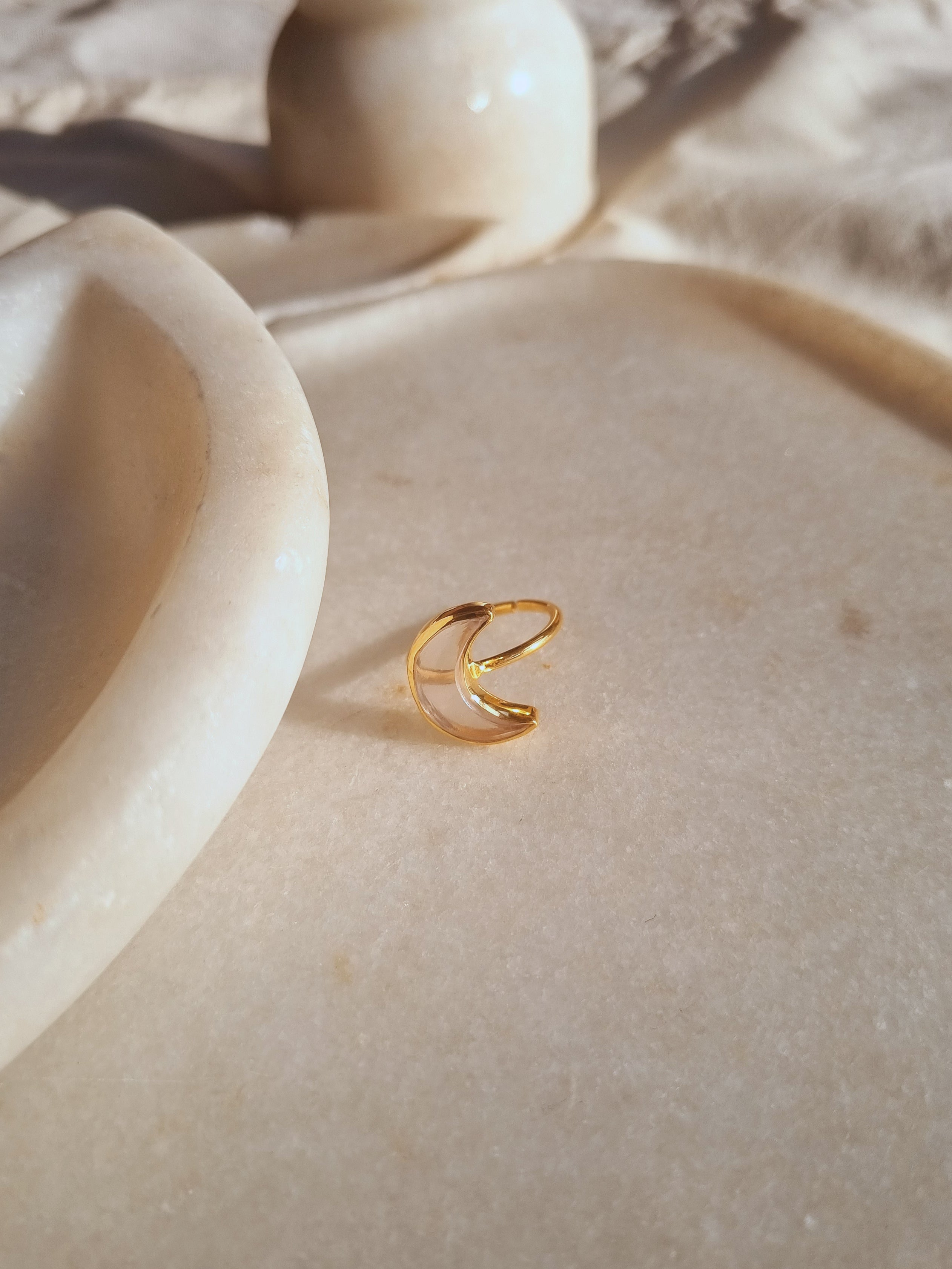 chandra - Rose Quartz Luna Ring