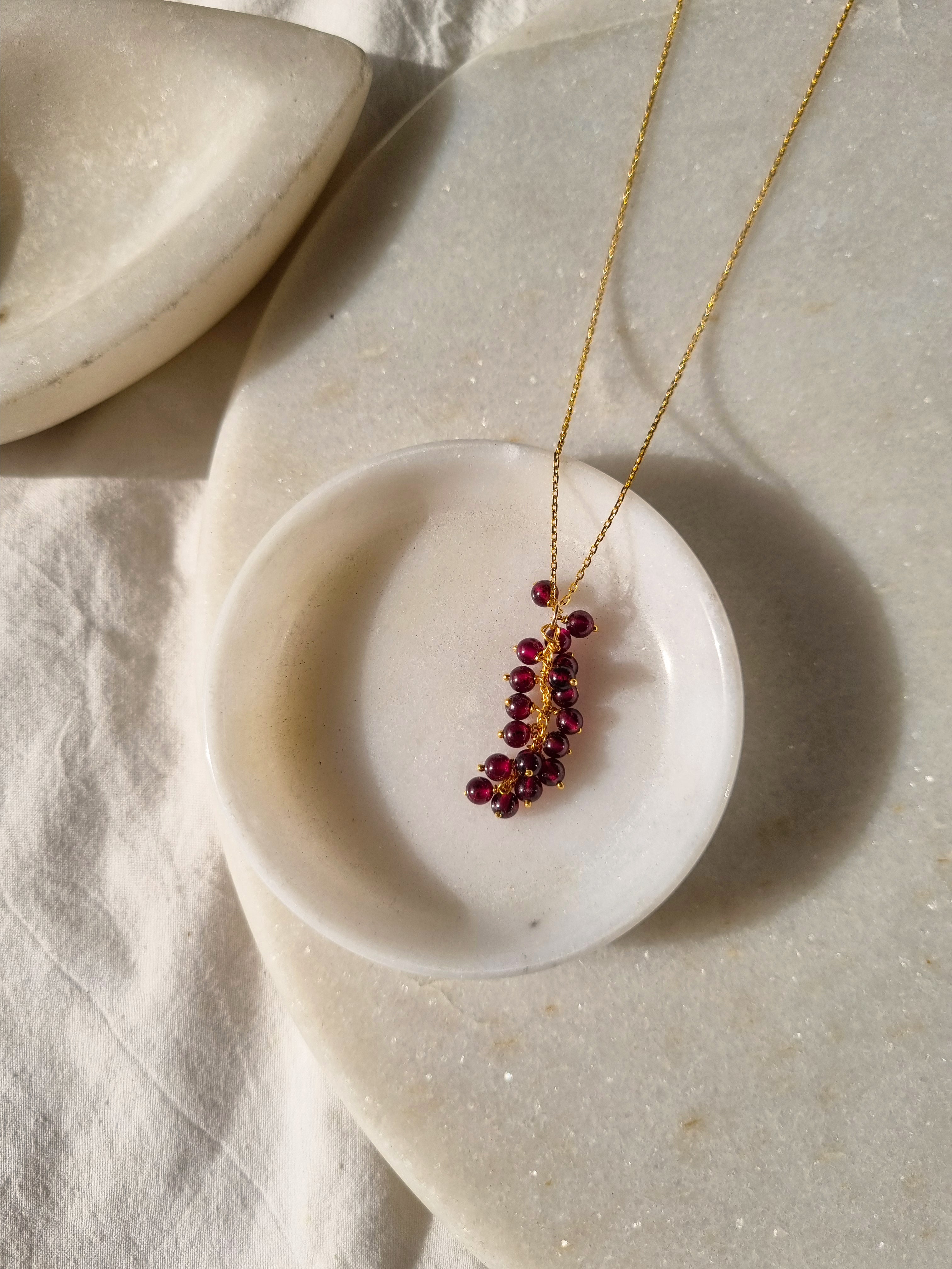 netra - Pink Garnet Beaded Bunch Pendant