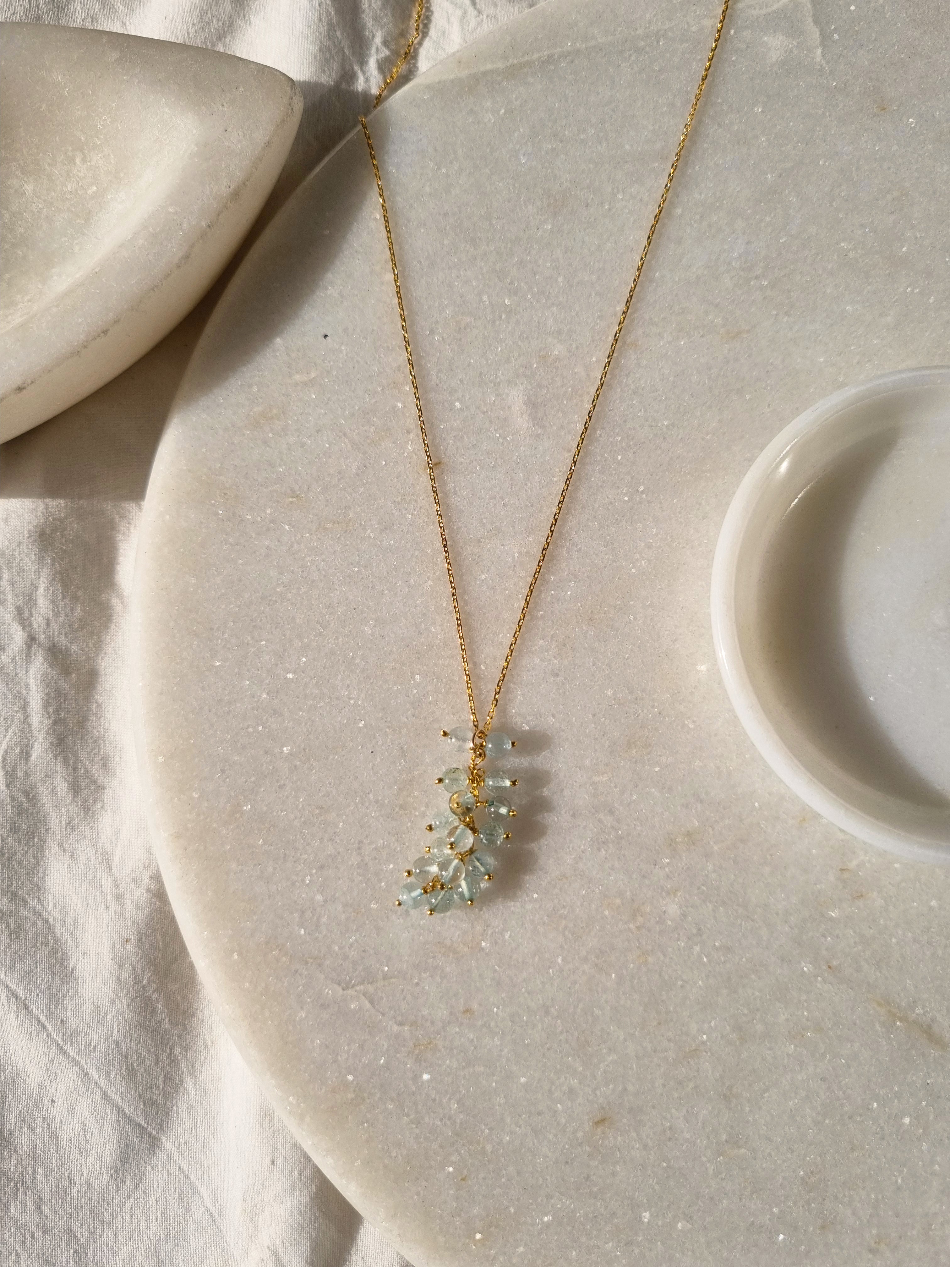 netra - Aquamarine Beaded Bunch Pendant