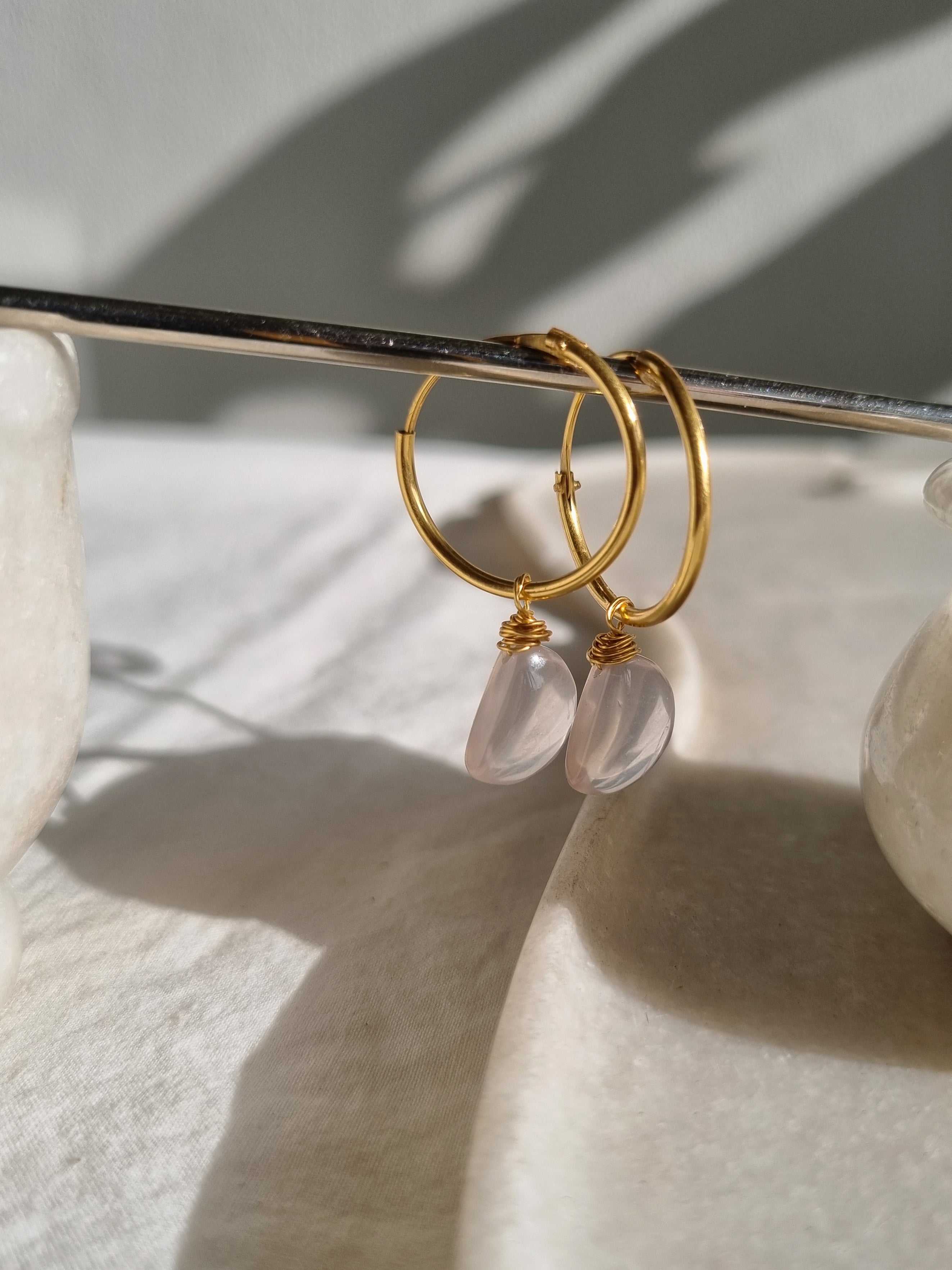 vars- Rose Quartz Quarter Moon Endless Hoops