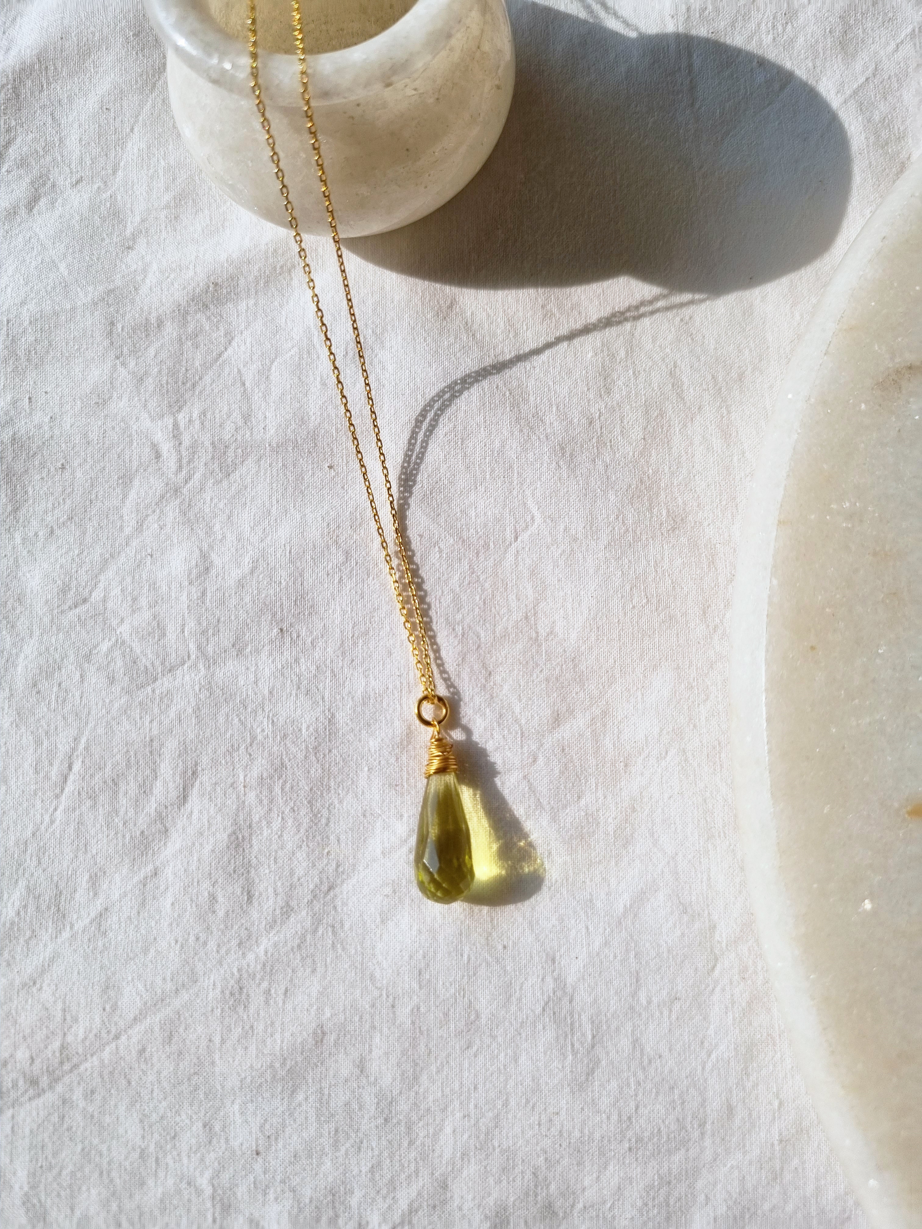 arkar - Lemon Quartz Long Teardrop Pendant