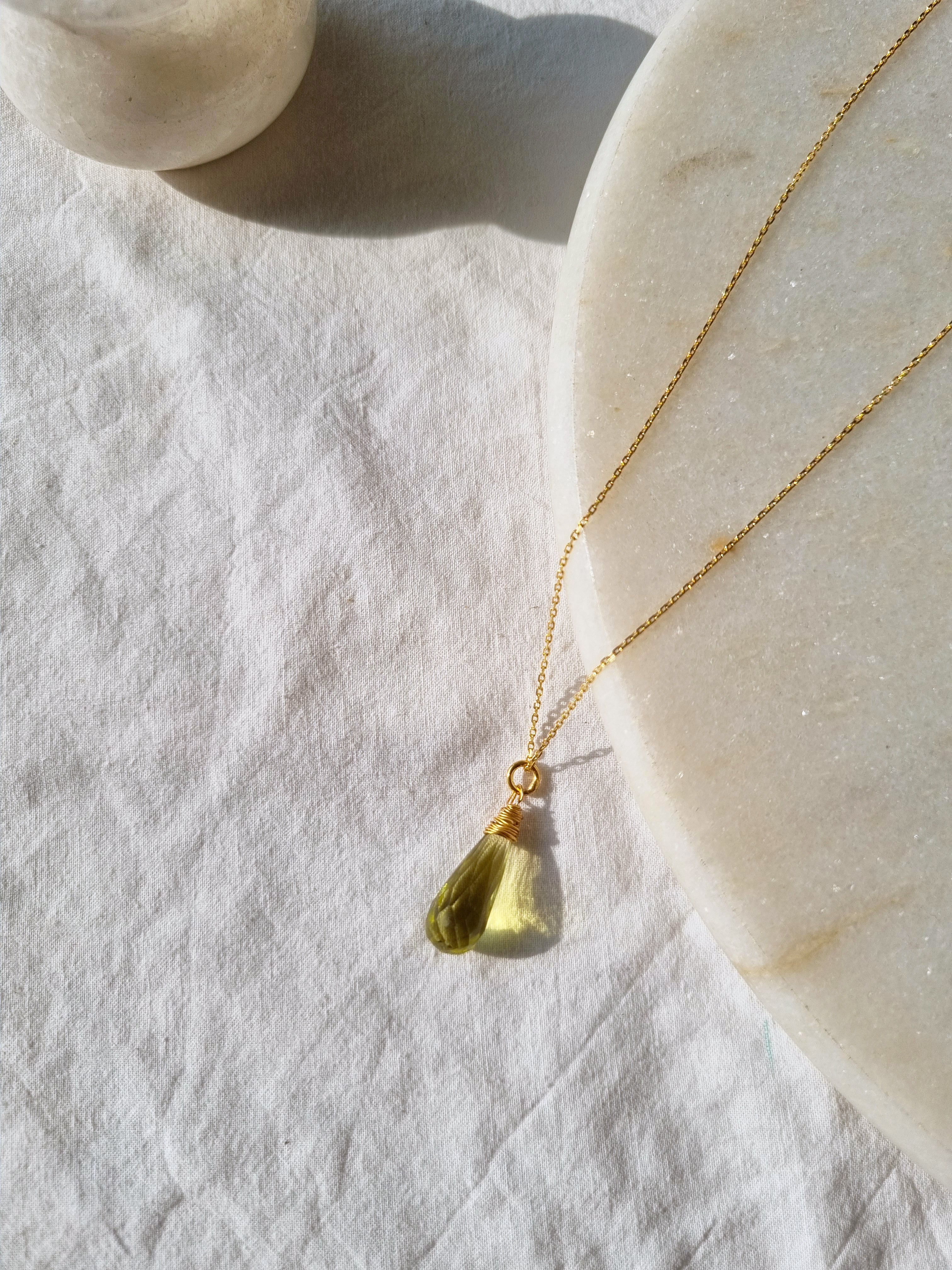 arkar - Lemon Quartz Long Teardrop Pendant