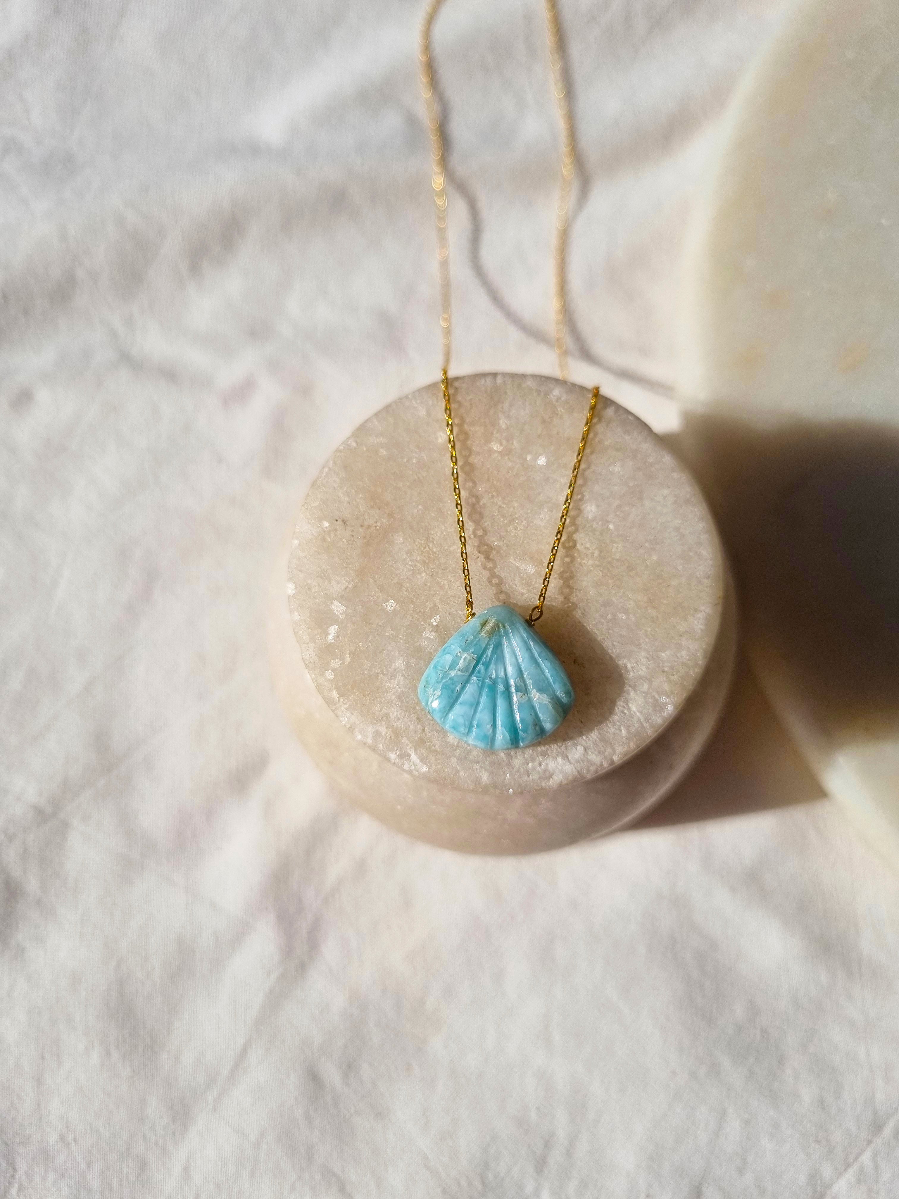 sankha - Larimar Shell Pendant