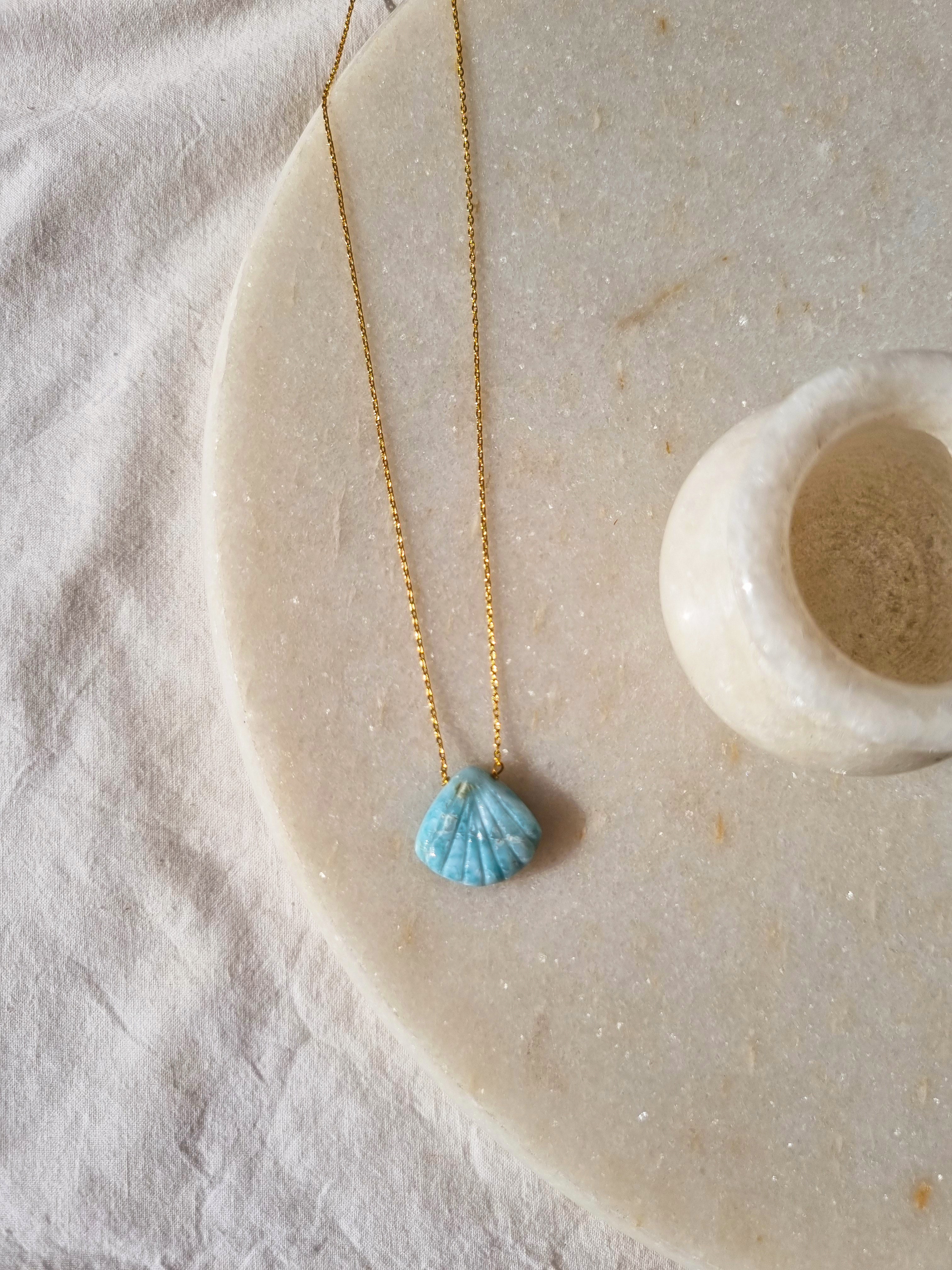 sankha - Larimar Shell Pendant