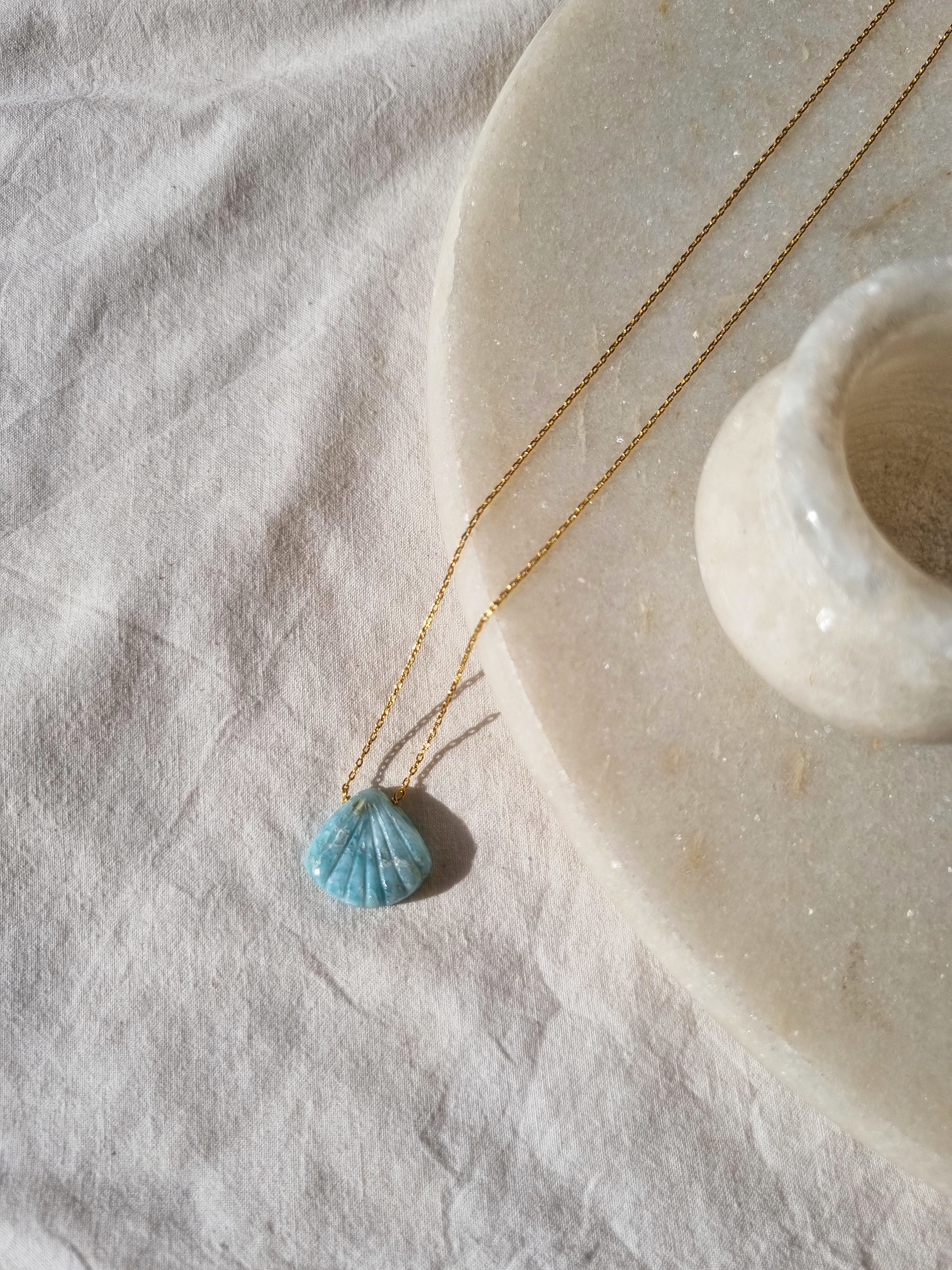 sankha - Larimar Shell Pendant