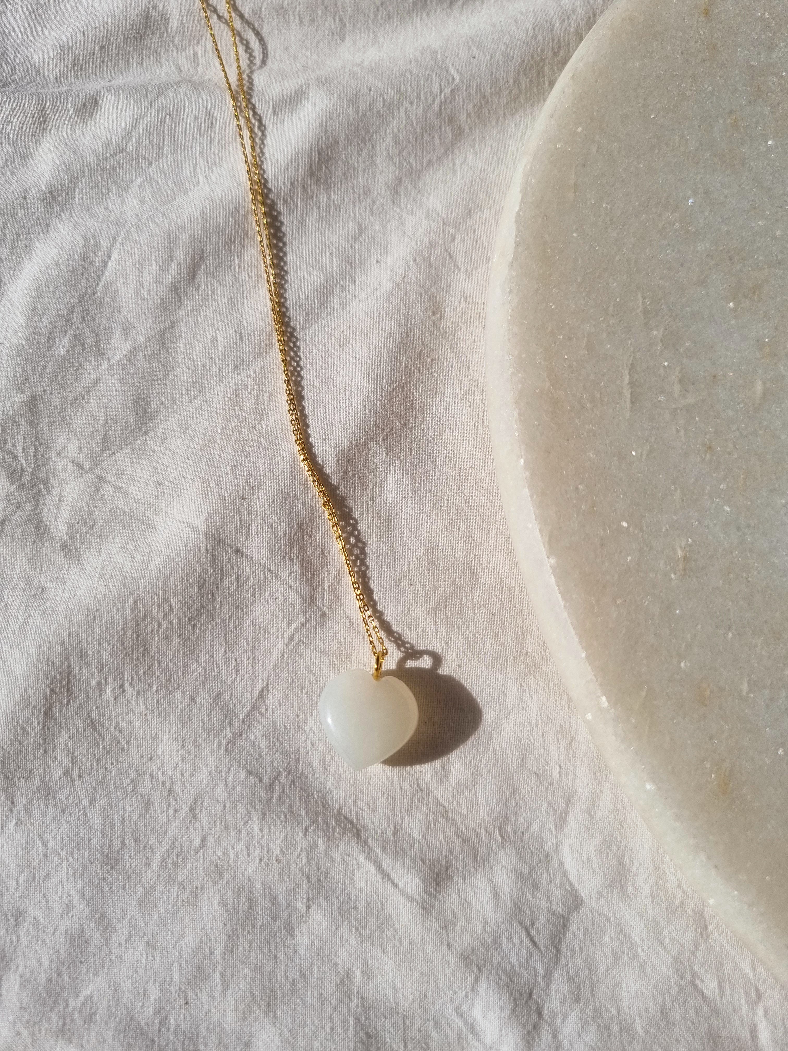 adya - White Moonstone Heart Pendant